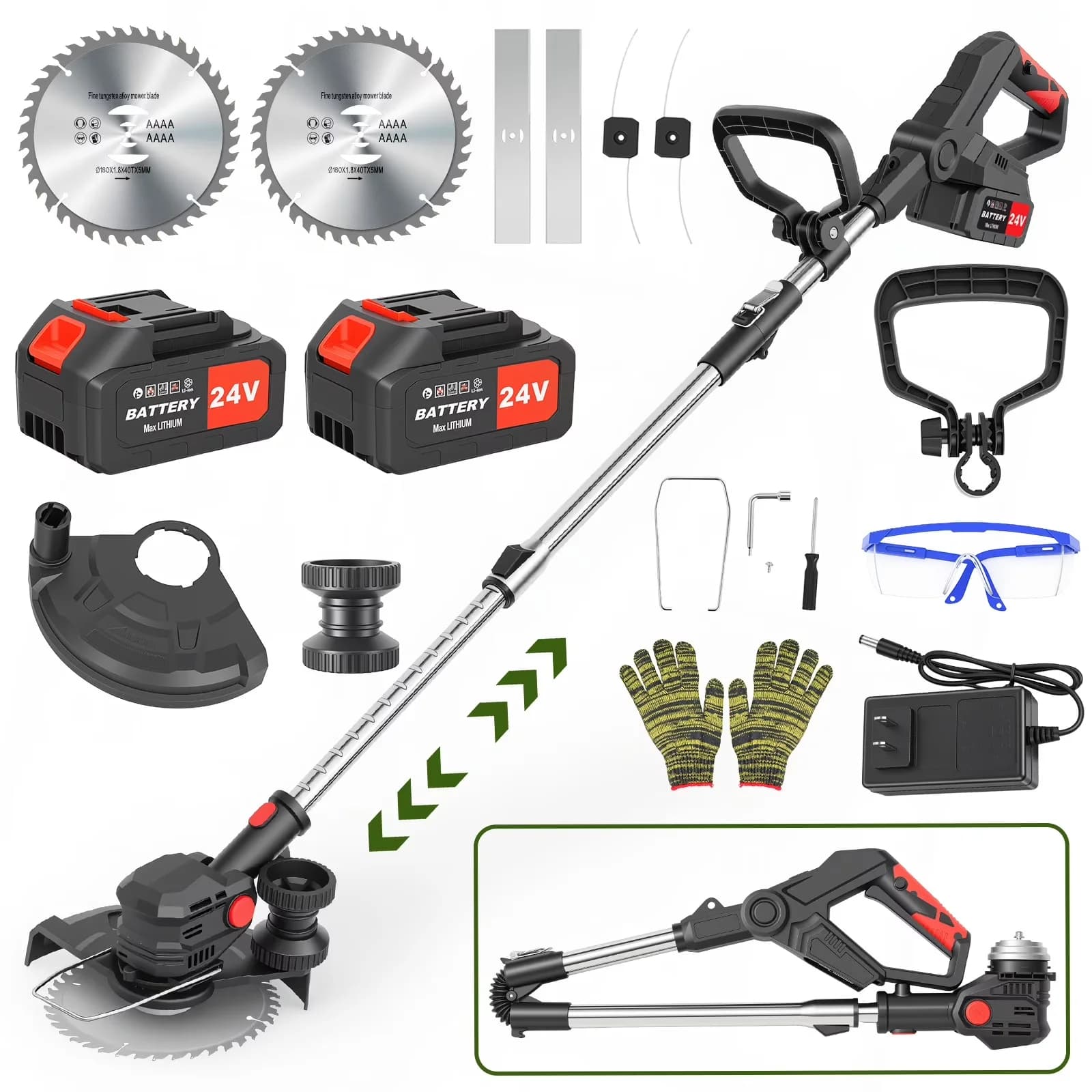 String Trimmer Compact with Battery, 800W, Cordless Weed Wacker - Black for Garden Model FBDAB7