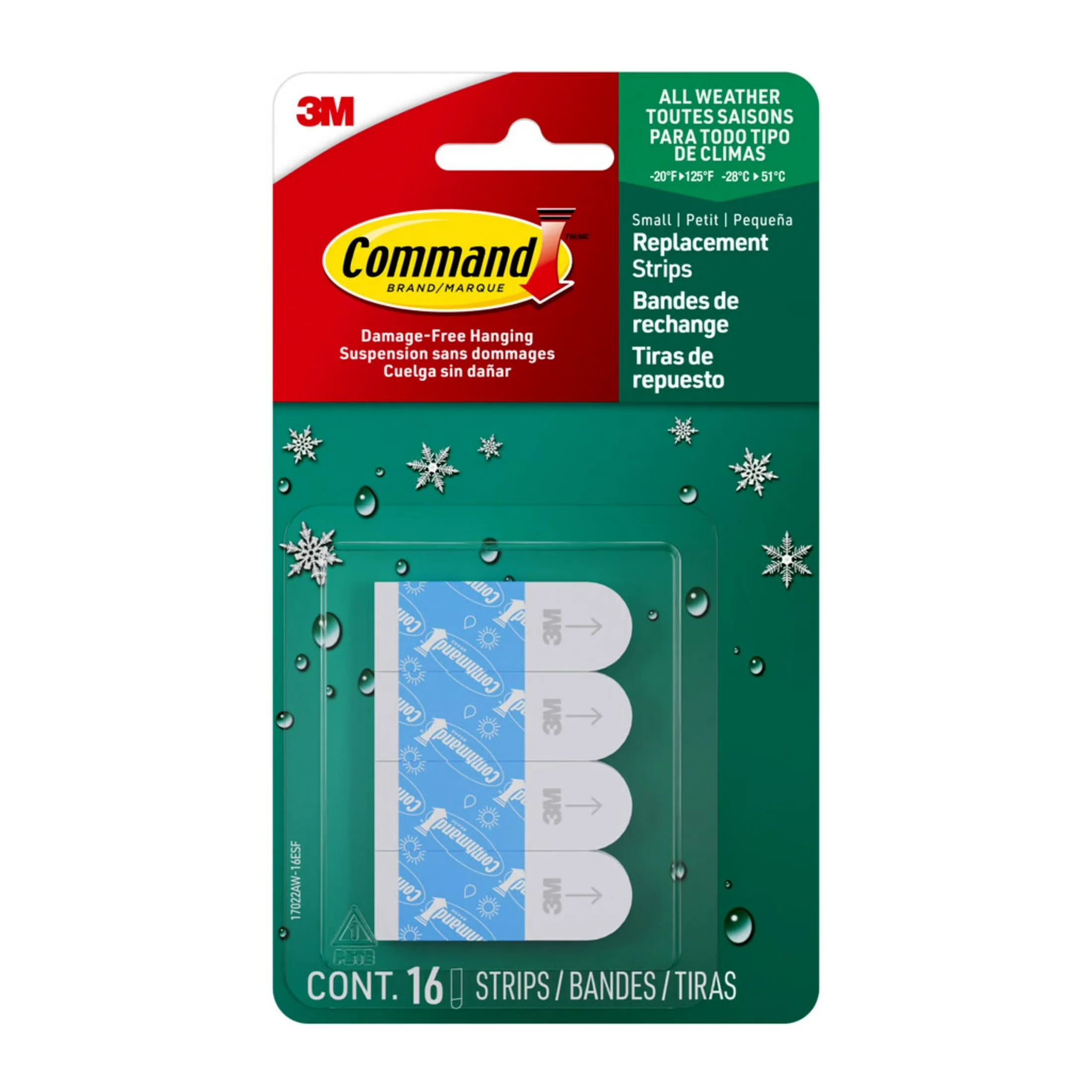 Innovative Damage-Free Hanging with Easy Installation, Wall-Mountable, 16 Strips/Pack - Foam S Model 7BF9D4
