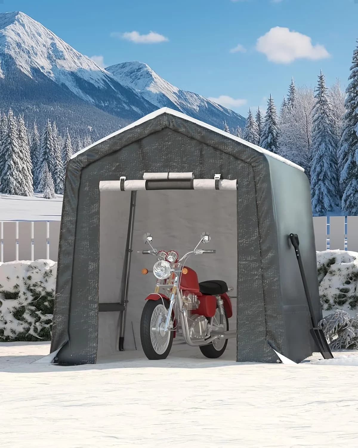 Classic Shed with Waterproof, Size: 6Ft x 8Ft x 7Ft, Frame Material: Metal - Beige Pe Tarp Model EFF56F