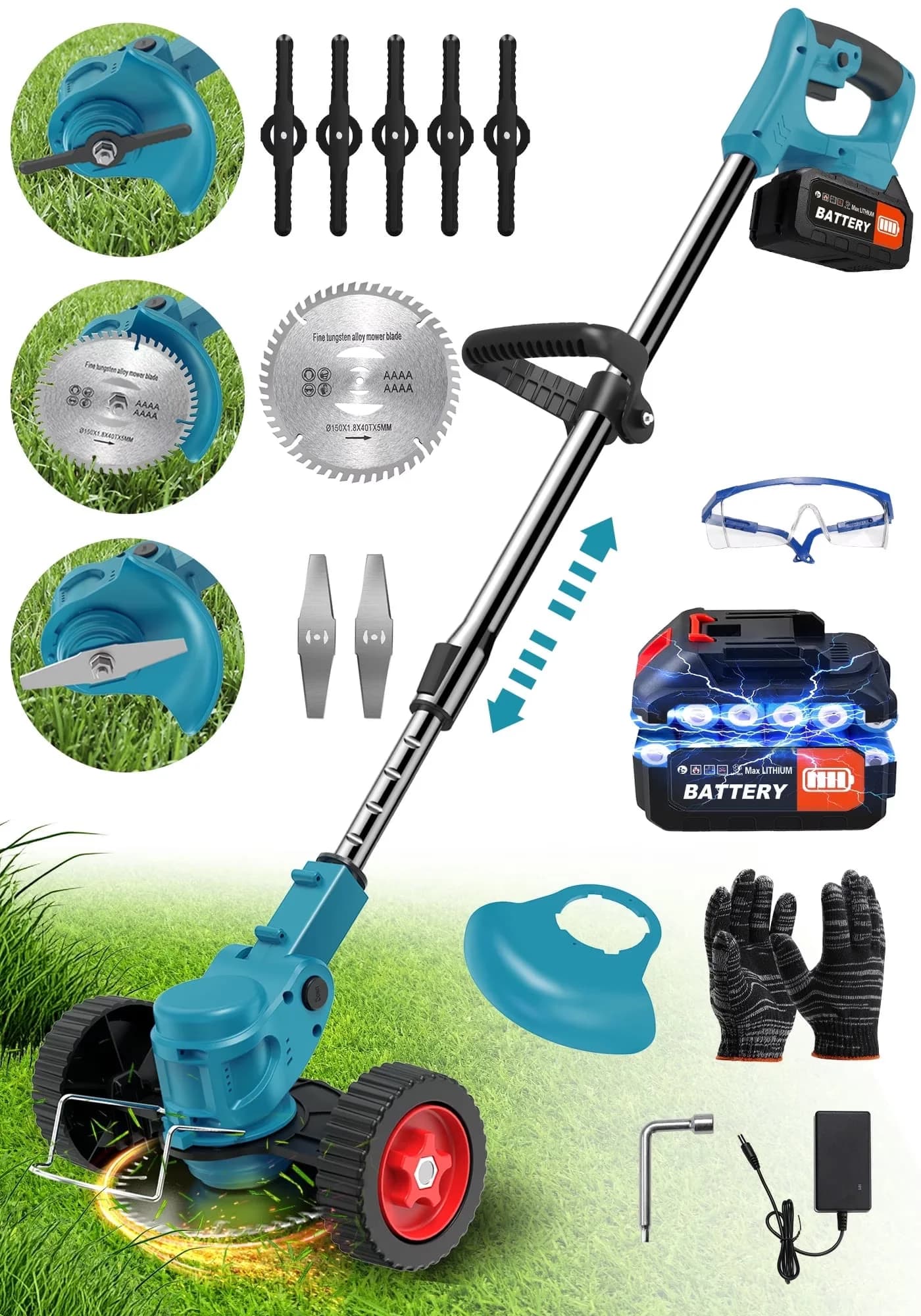 String Trimmer Innovative with Battery, 24V, Edger Conversion Capable - Blue for Garden Model D87DD4