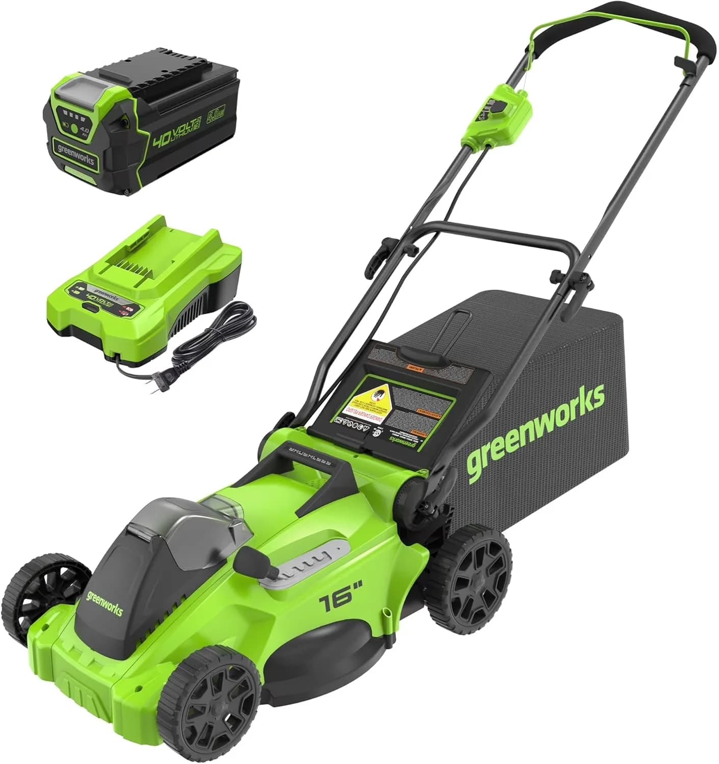 Modern Push Mower with Battery, 40V, Bagger - Green for Everyday Use Model CFF616