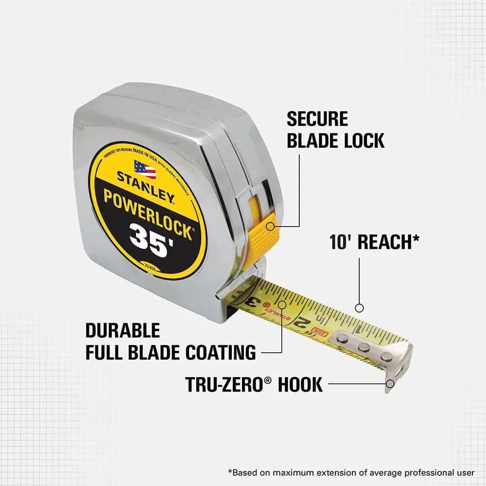 Premium Measuring Layout with Easy To Use, 35ft Chrome Tape Measure | 33-835 - Plastic, Steel Silver Model B88C87