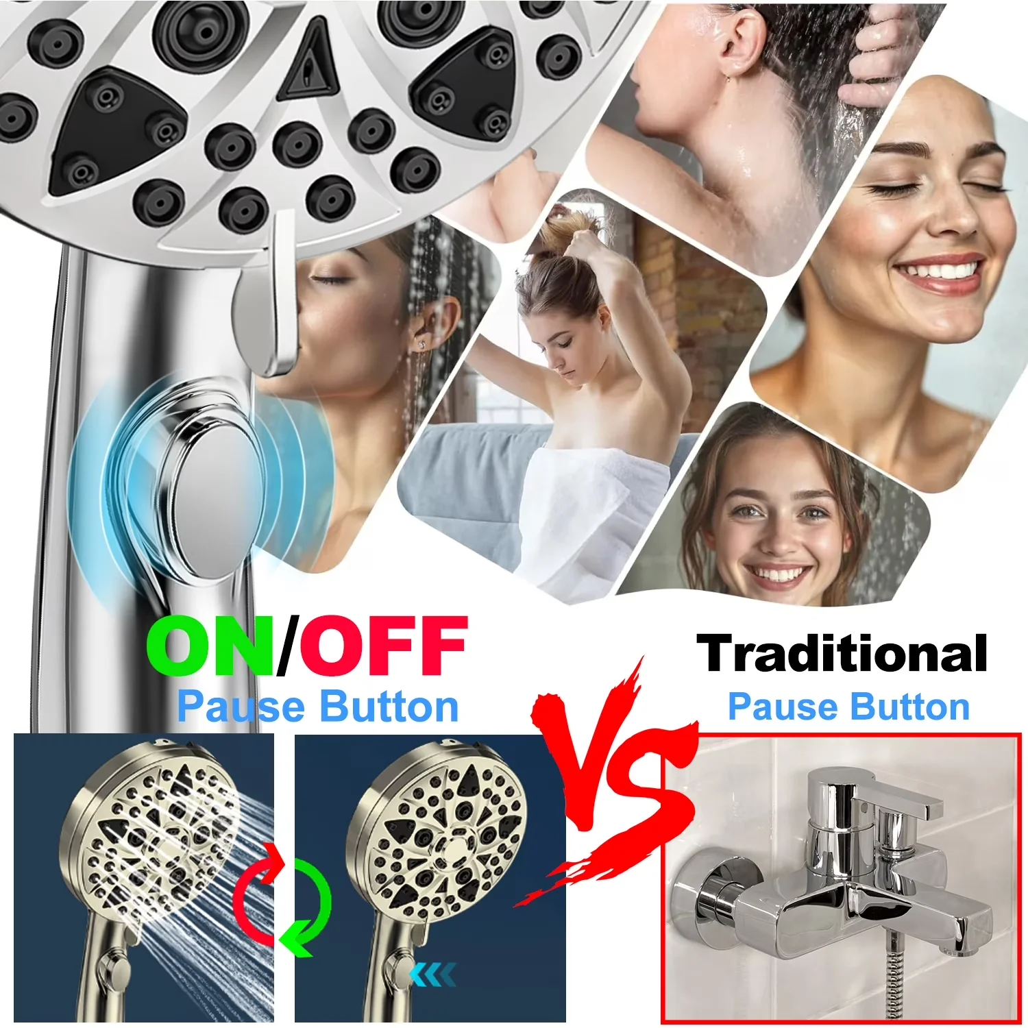 Shower Head Versatile with Adjustable Heads, Easy To Clean, Adjustable Angle - Stainless Steel Silver for Bathroom Model F1340B