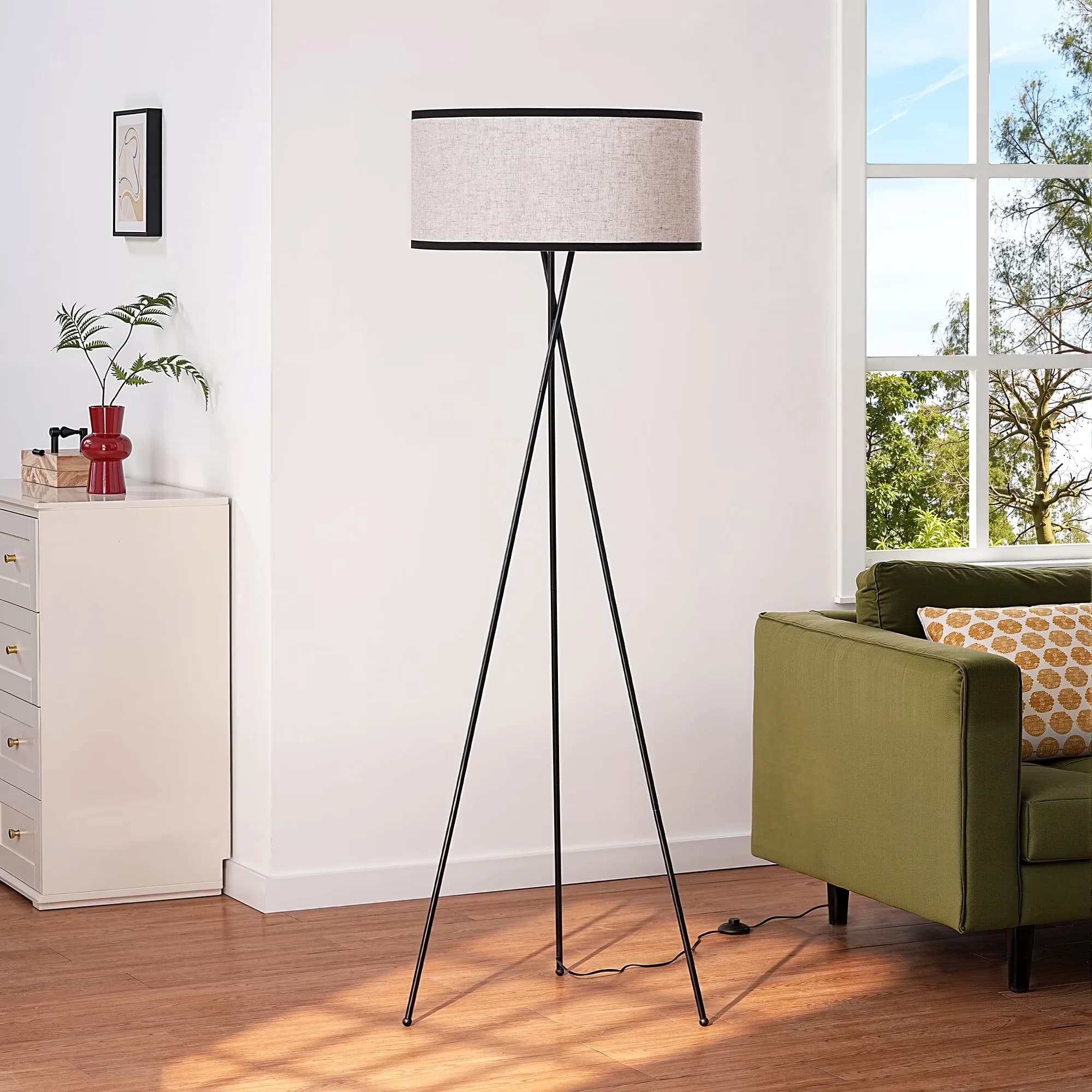 Floor Lamp Compact with LED, Mid-Century - Linen Black for Living Room, Bedroom Model 58177E