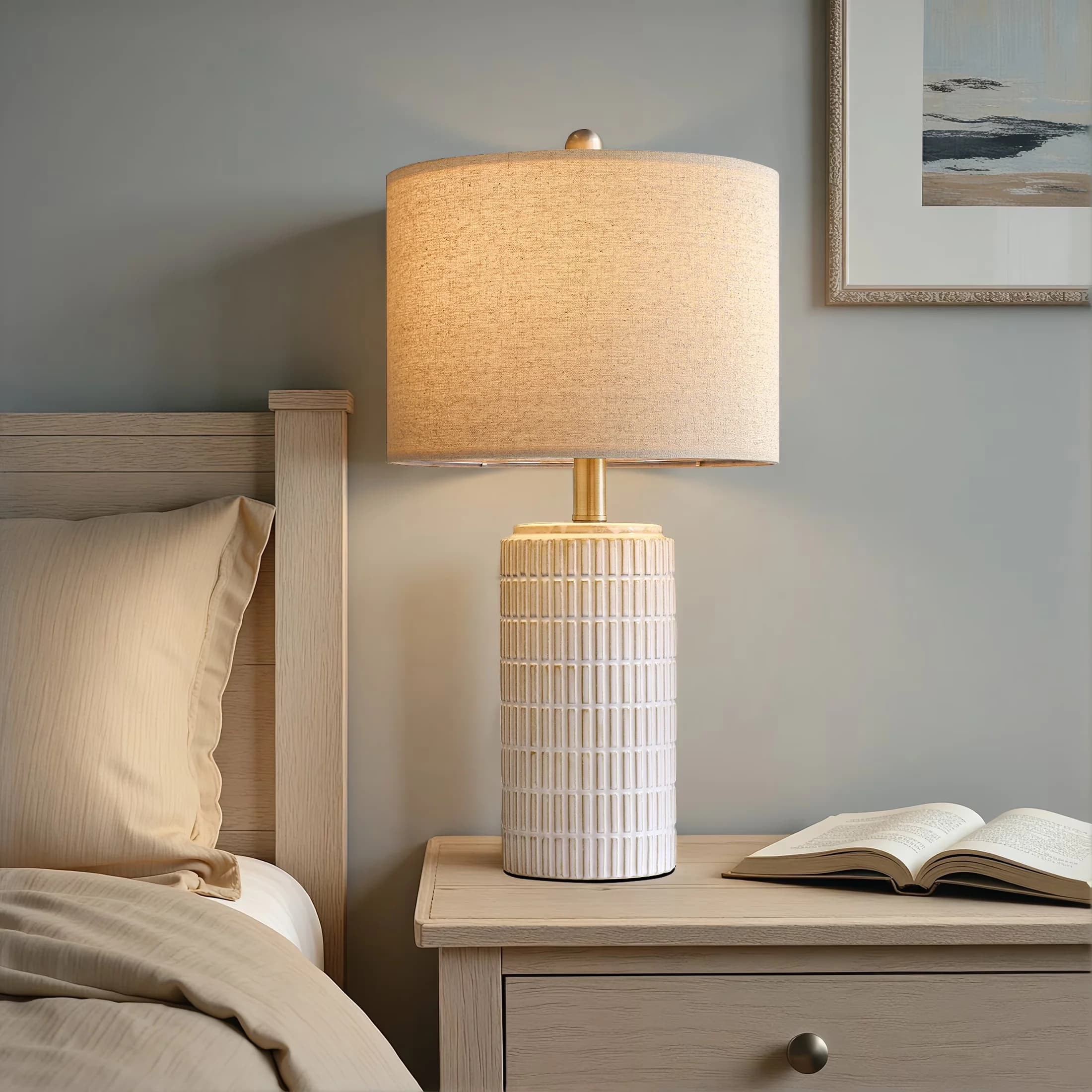Table Lamp Essential with LED, Modern, White Ceramic Lamps Set of 2 - Ceramic White Model 443C03