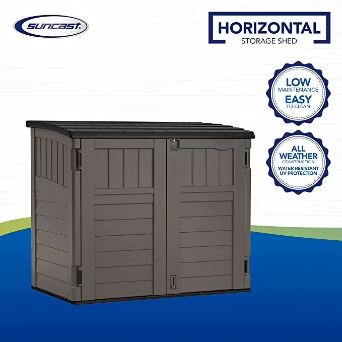 Efficient Shed with Uv Resistant, 3 Doors, Modernist Horizontal Low-Profile Storage - Resin Gray Model 16F9EC