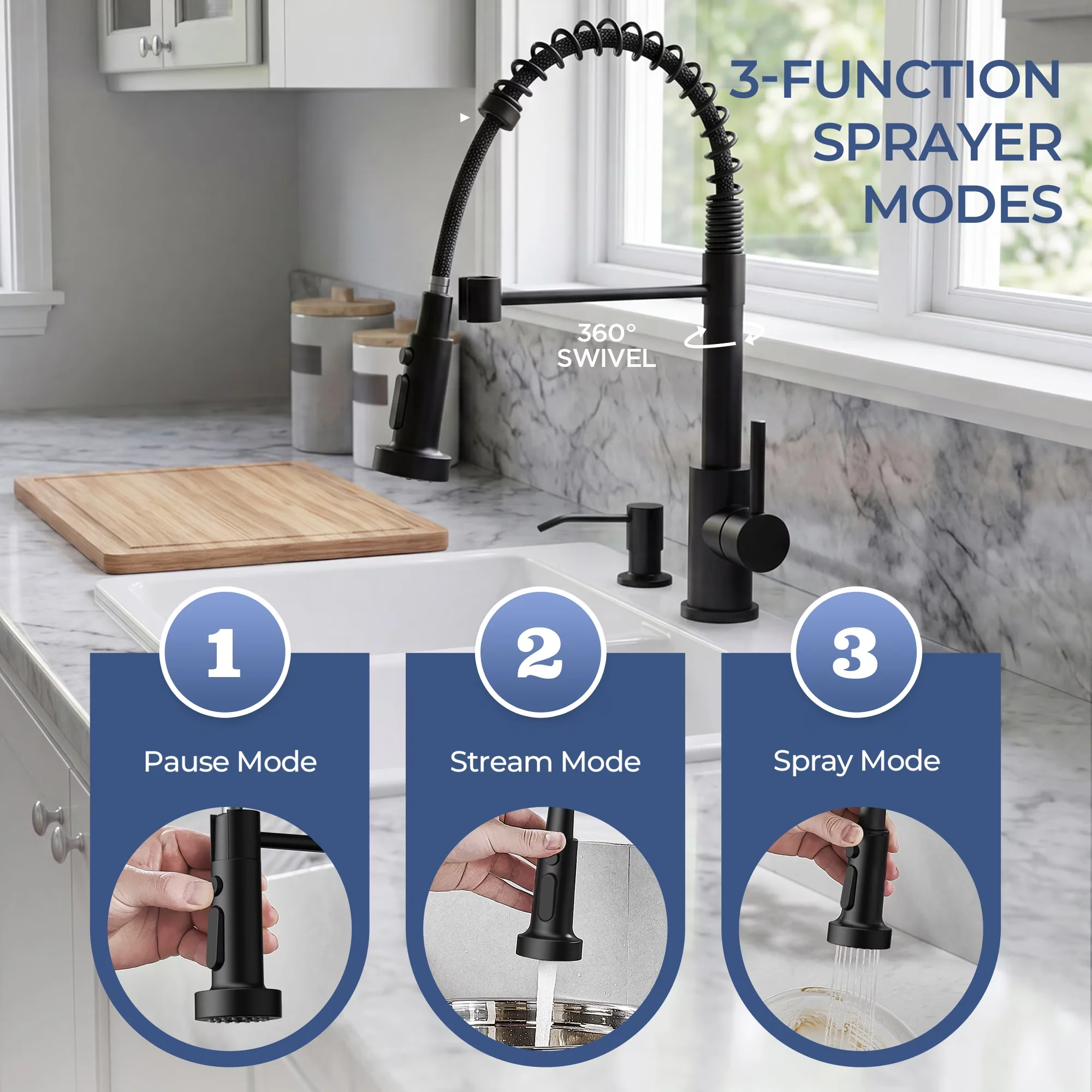 Innovative Kitchen Renovation with Adjustable Angle, Easy To Install - Black Sus304 Stainless Steel Model 4CA041