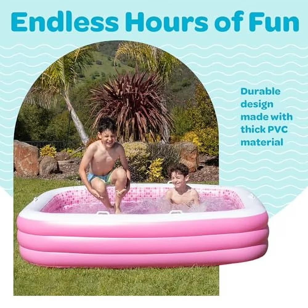 Efficient Inflatable Pool with Puncture Resistant, Family Size, Blow up Swimming ''90"x60"x19" - Pink Model B9BD52