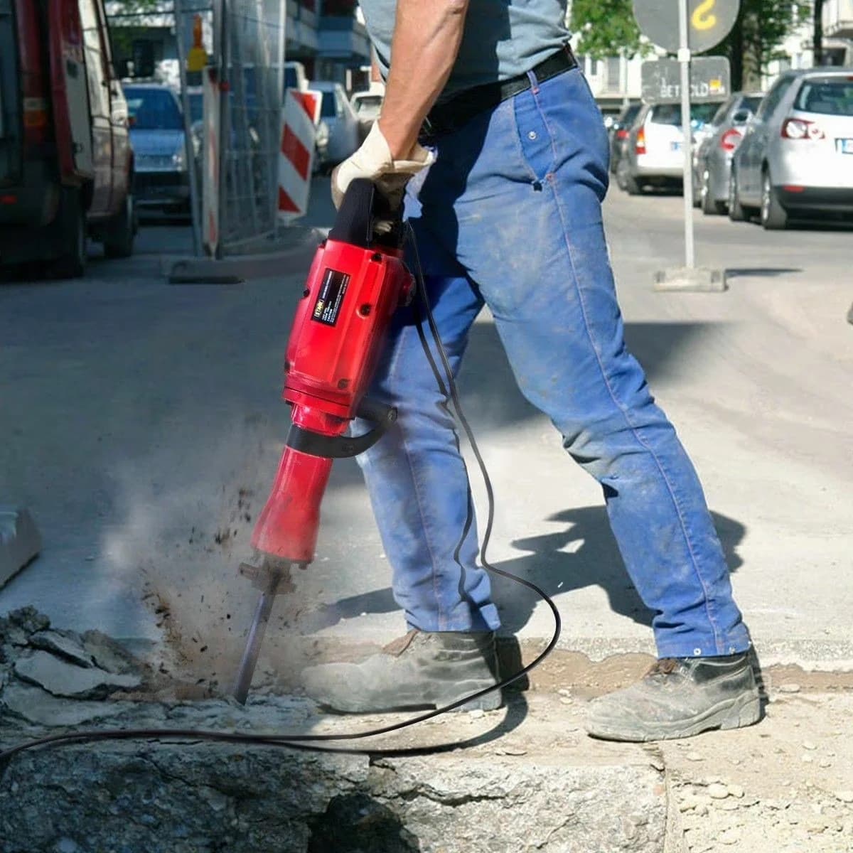 Sleek Drills Driver with Adjustable, It accepts 1-1/8 in. hex shank bits, Delivers 1800 BPM for fast demolition - Red 30 lbs Model 5D9D2E