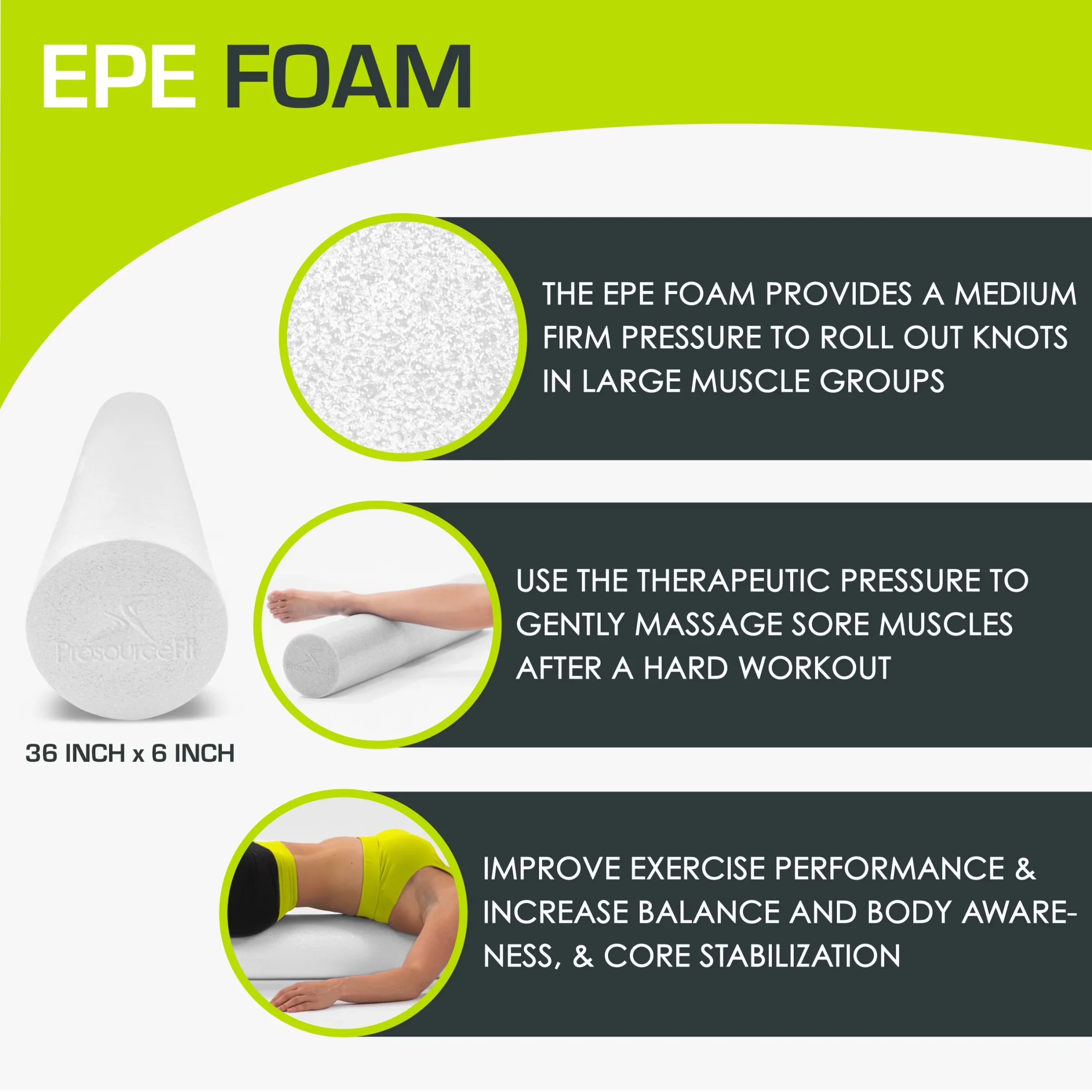 Sleek Home Gym with 36"L or 12"L, Flex Foam Rollers, Full and Half - White Epe Foam Model D960D7