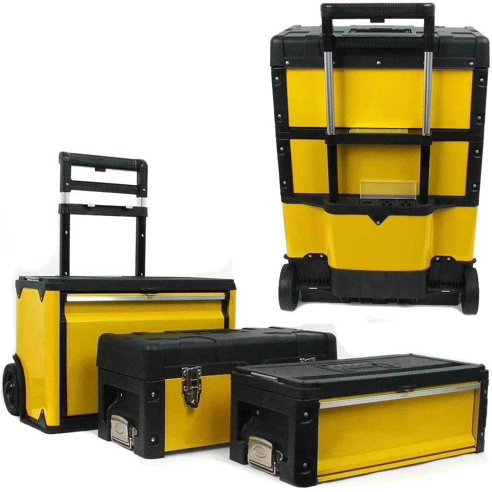 Toolstorage Quality with Lockable, MATERIALS - Steel, Polymer., Foldable Handle and Tough Latches - Plastic Yellow Model 95EE11