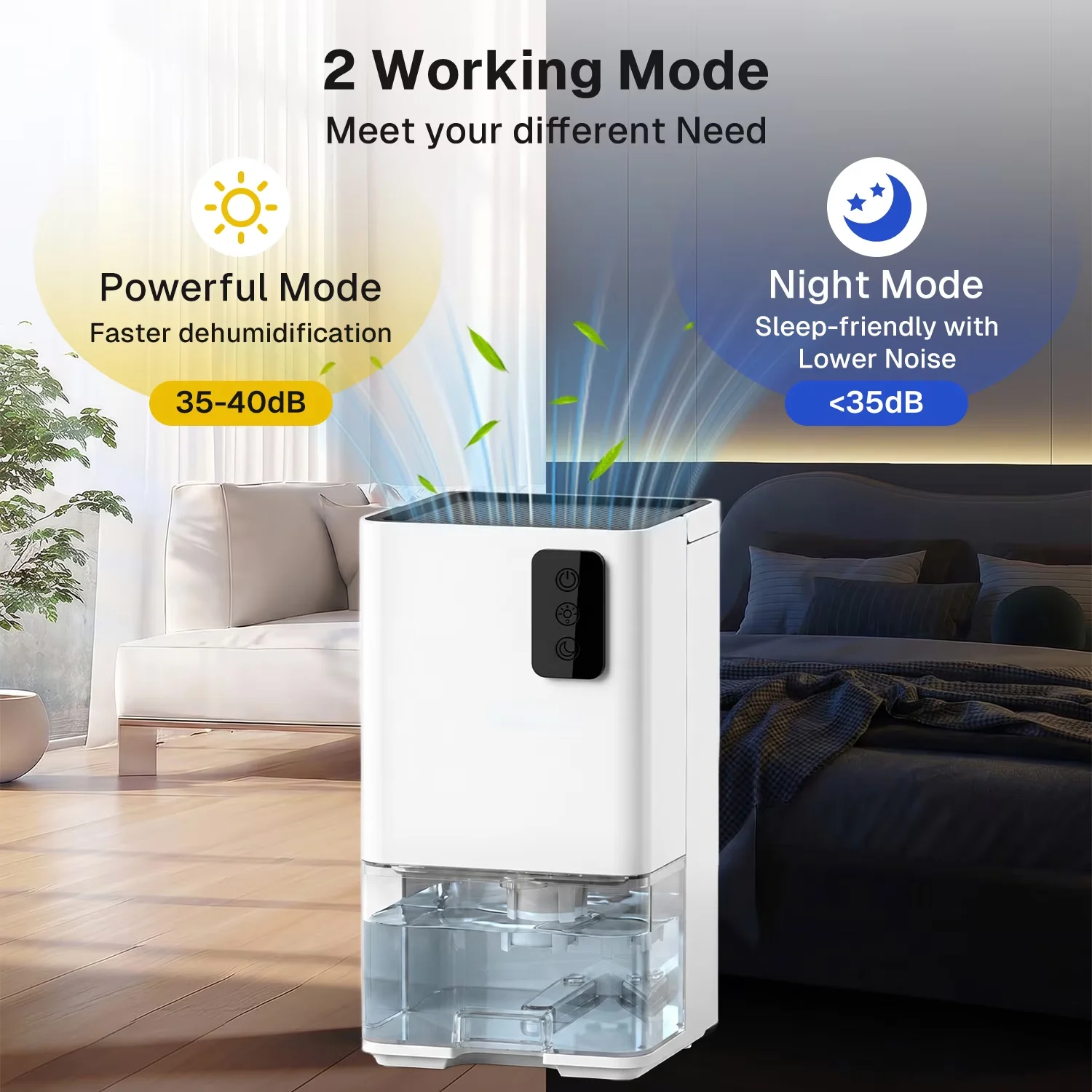 Stylish Dehumidifier with LED, 8. Decibel Rating:35 db - White for Bedroom, Bathroom Model 0B3451