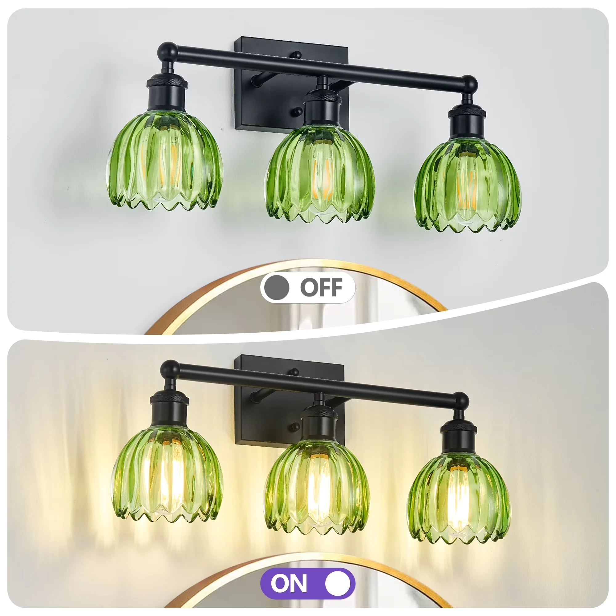 Bathroom Renovation Compact with Incandescent, Modern, Dimmable - Metal;Glass Black, Green Model E93AB5