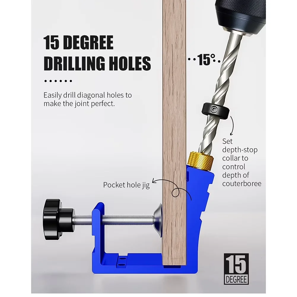 Woodworking Premium with Adjustable, Pocket Hole Jig Kit Drill Guide Jig Set - Model 31A9ED