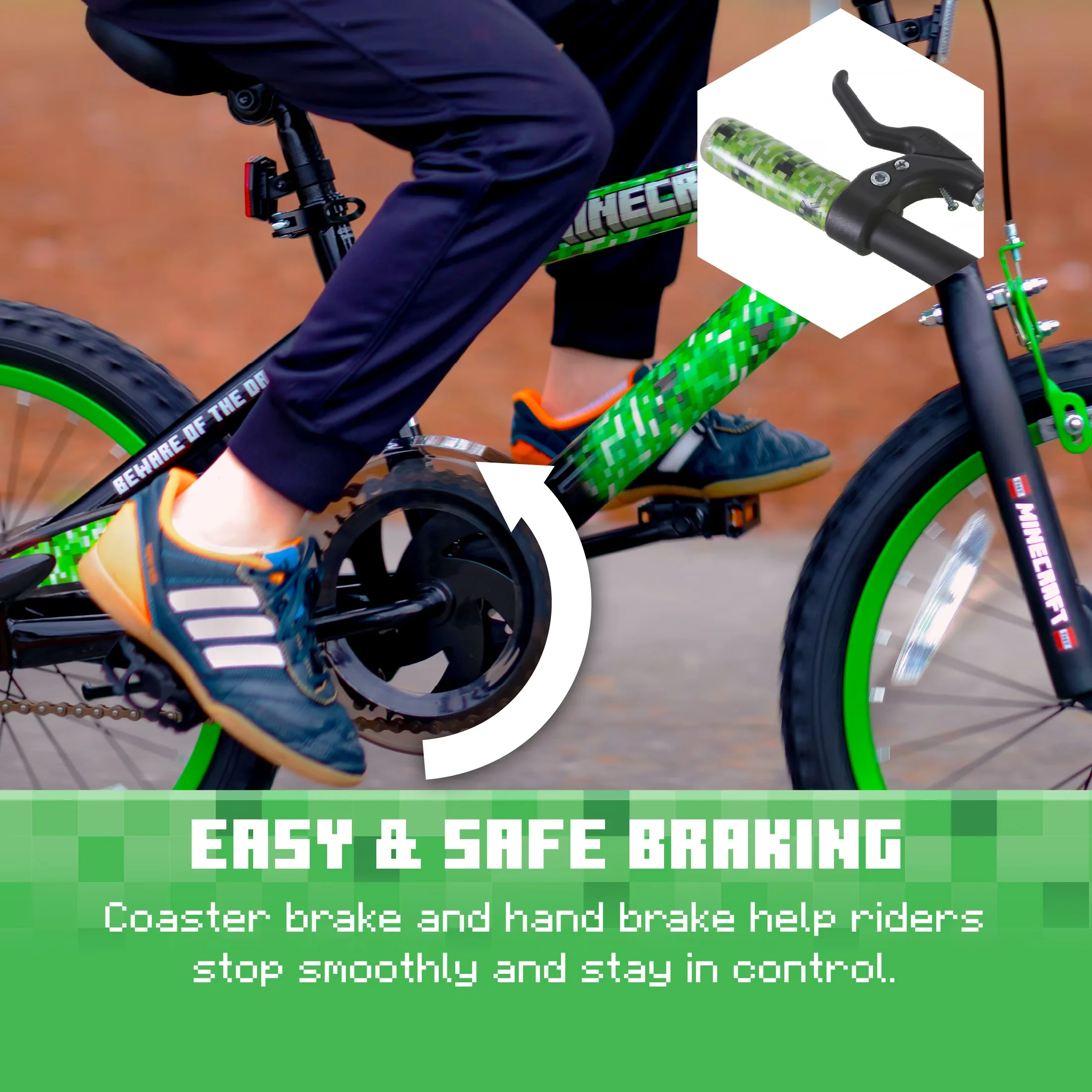 Kids Bike Essential with Adjustable Seat, Adjustable and Removable Training Wheels - Green Model 54A431