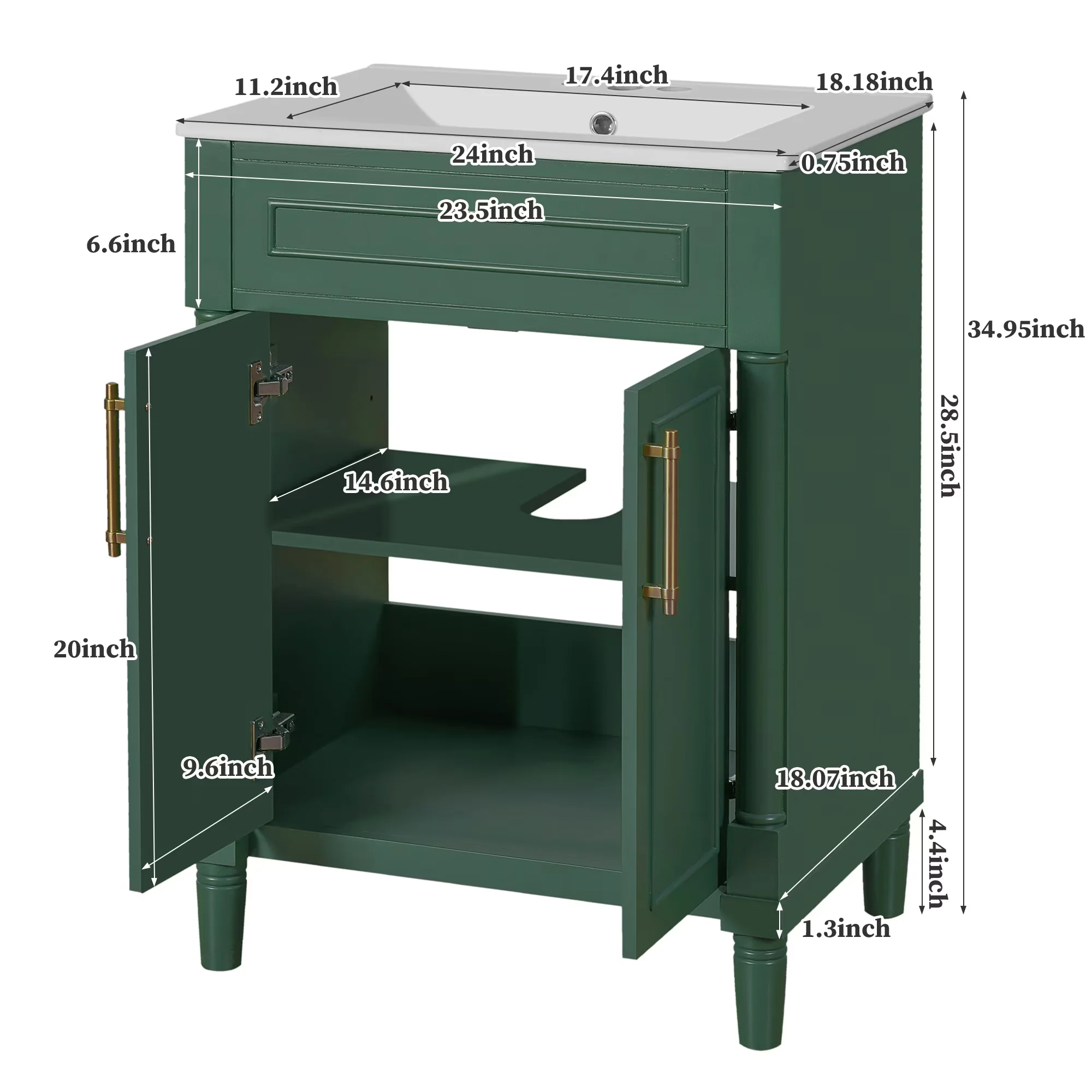 Quality Bathroom Renovation with Green, storage Cabinet, 24" Small Vanity - Model B9C5A4