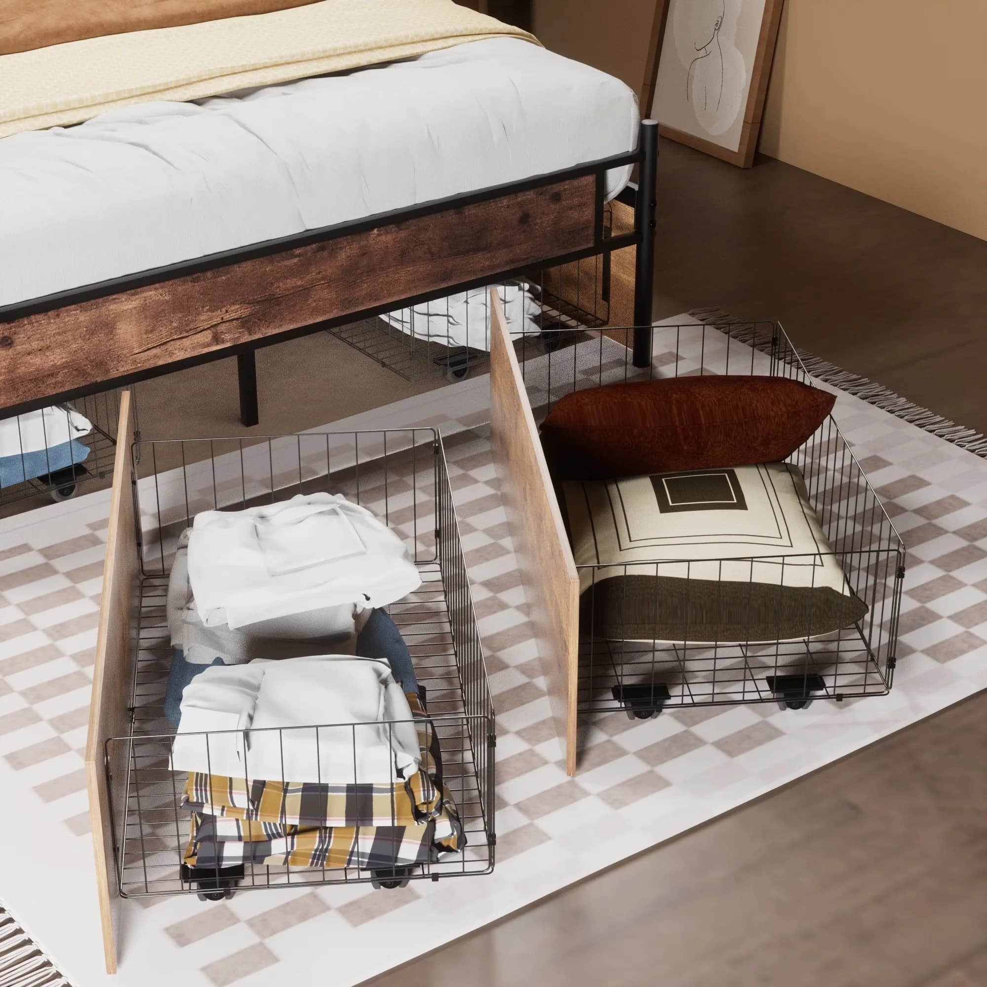Versatile Garage Storage Supply with Wheeled, Full Size Underbed Drawers - Brown Metal Model 1925CB