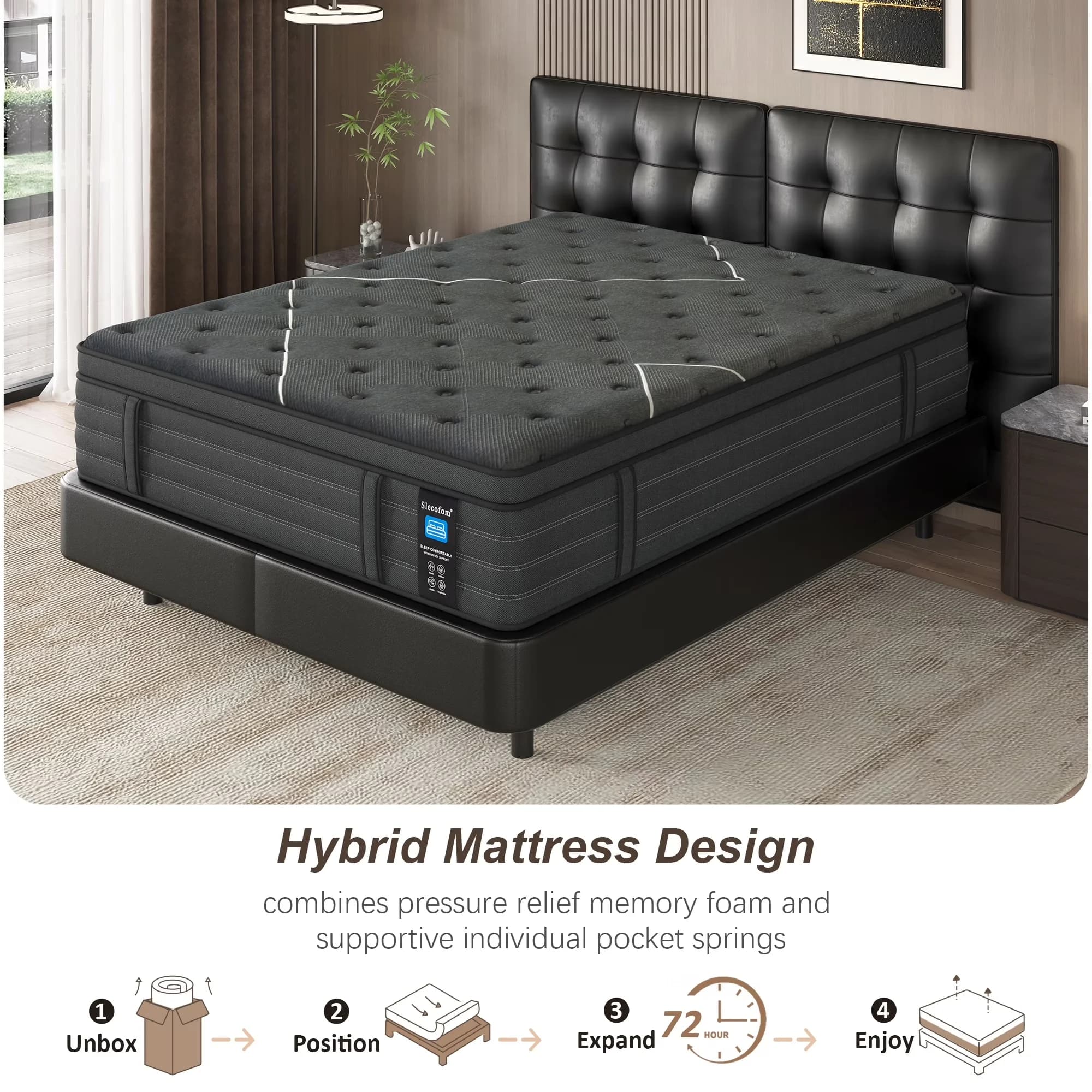 Essential Mattresses Accessory with Reversible, Breathable Construction, Cooling Technology - Black Gel Memory Foam, Suppport Foam,... Model 951FB5