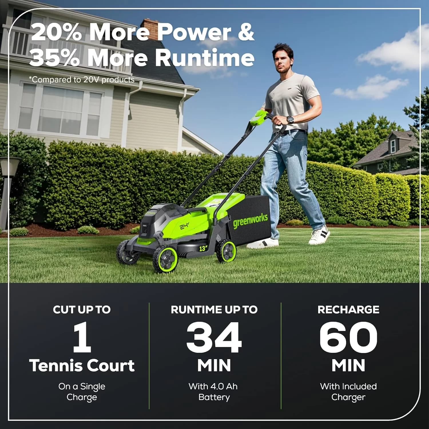 Push Mower Innovative with Battery, 24V, Adjustable Cutting Height - Green Model F04A94