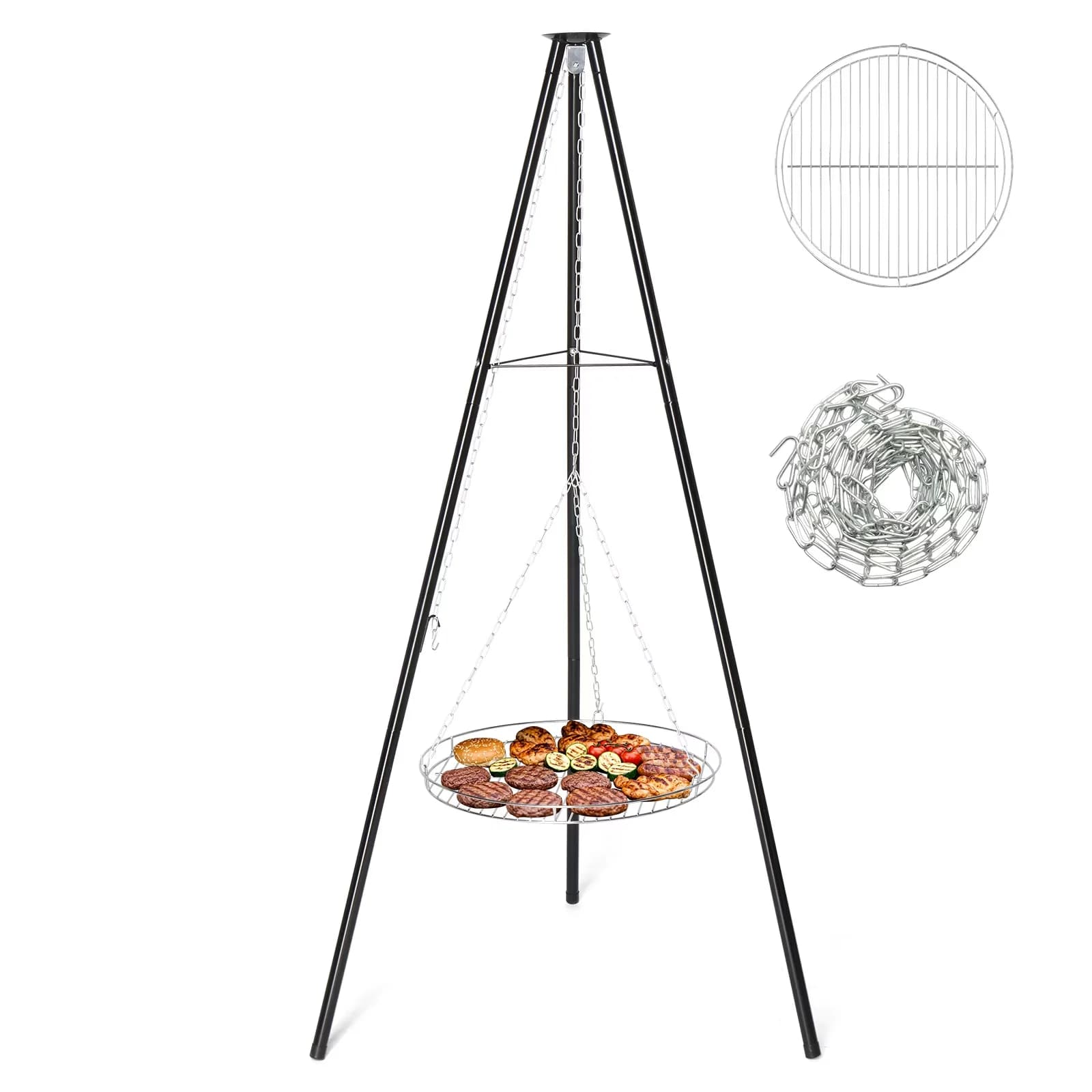 Flat Top Grill Quality with Portable, Adjustable, Swing Campfire Cooking Set - Silver Steel Model 6173A1