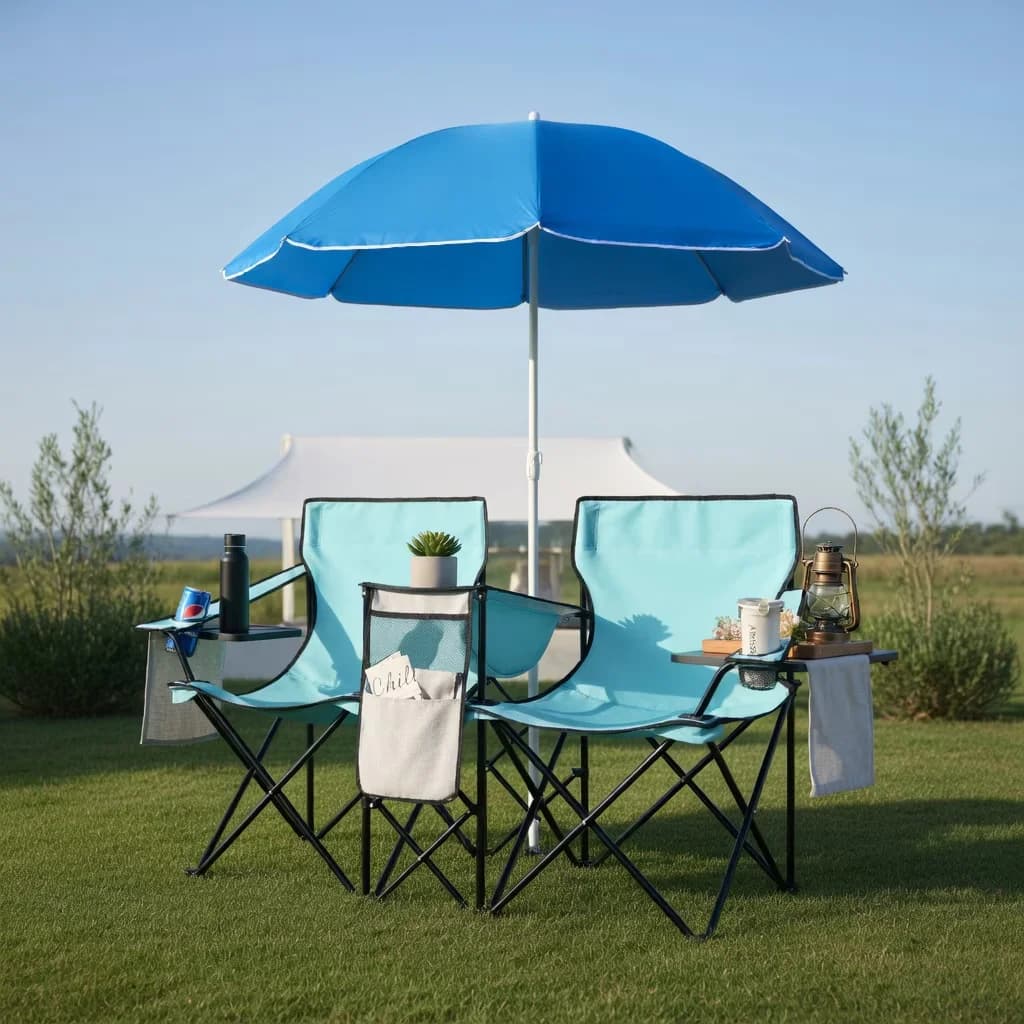 Sleek Beach Chair with Color:Black/Blue/Gray, Umbrella, Turquoise - Blue Model 68AA77