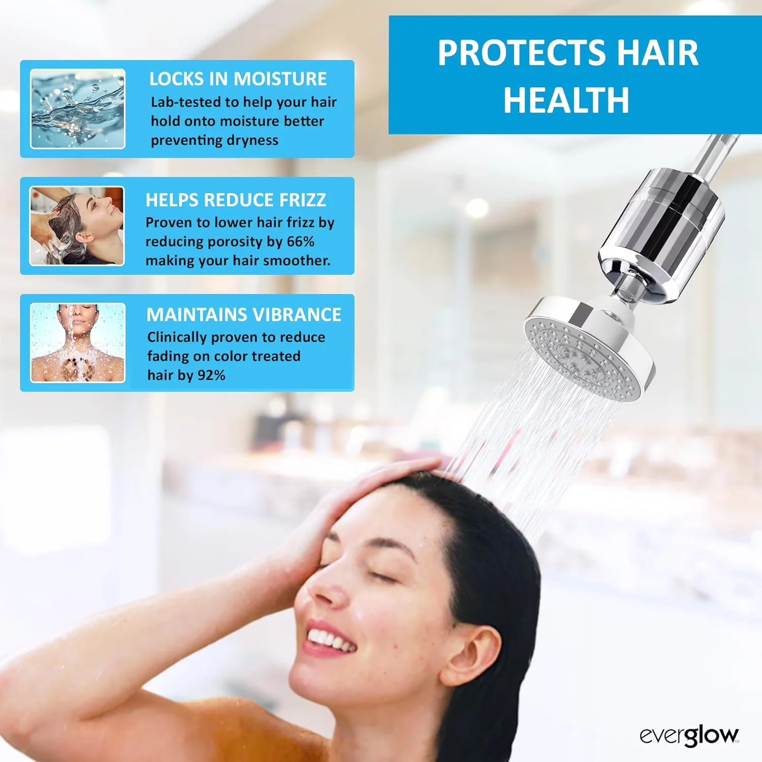 Reliable Shower Head with Filtered, Hardware Included, Metal - Metal Everglow Model 2D666E