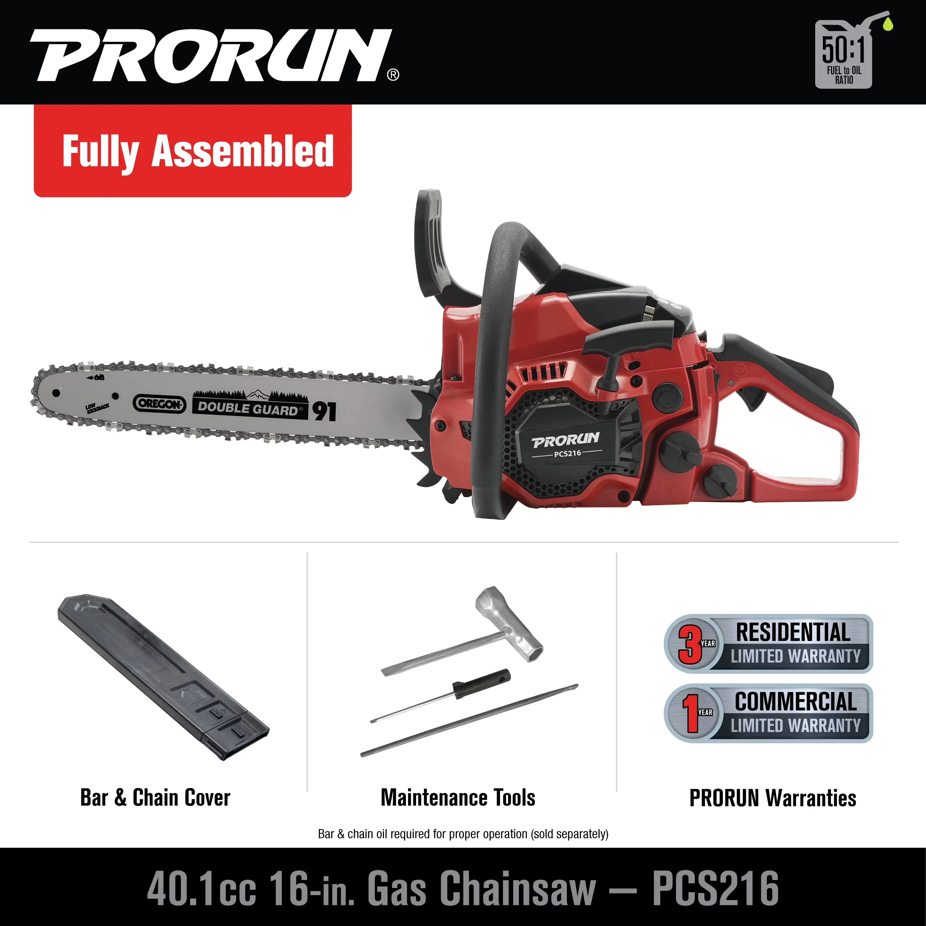 Stylish Chainsaw with Automatic Chain Oiler, 40.1cc 16-in. Gas-Powered 2-Cycle - Model FB3703