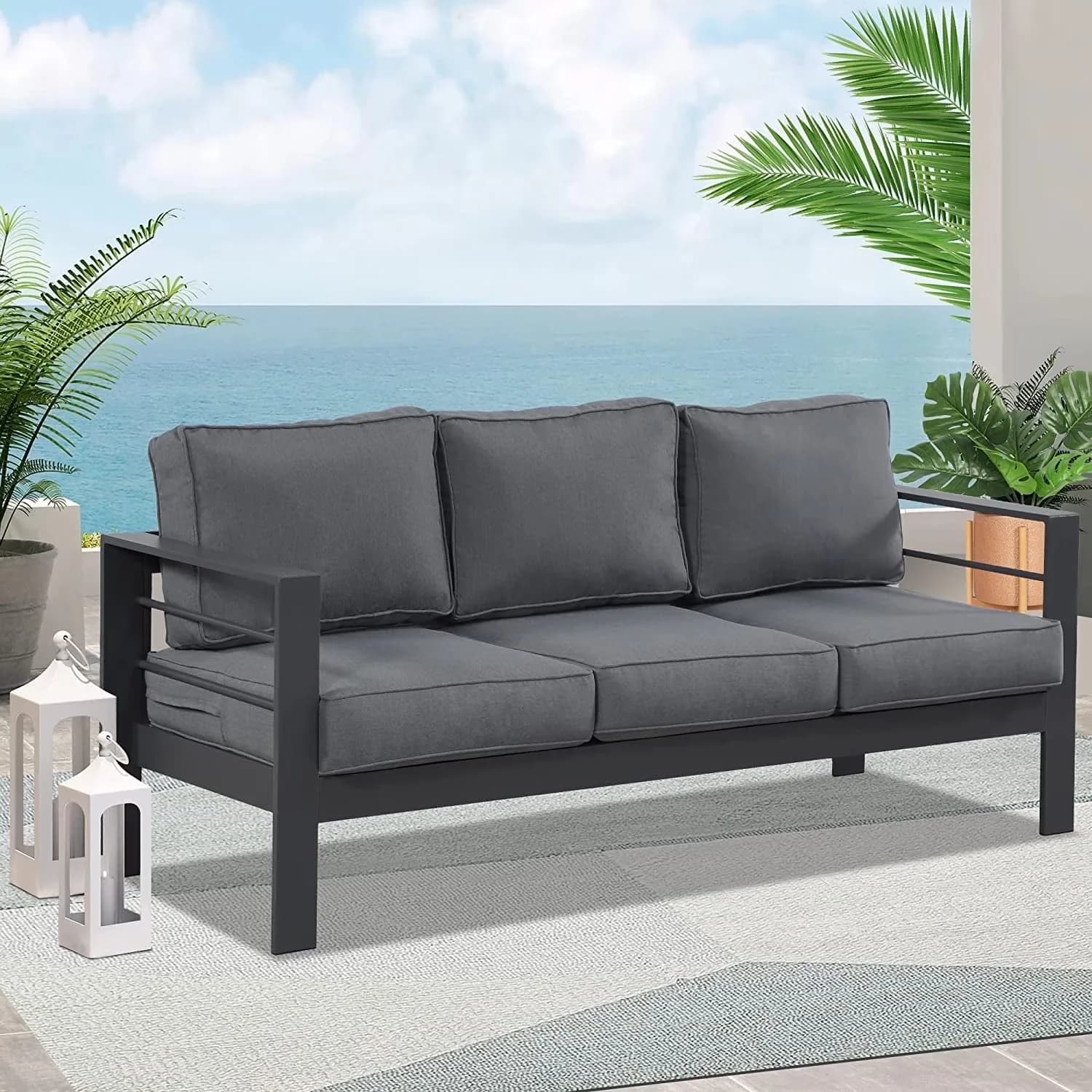 Essential Outdoor Sofas Sectional with Modern, Rust Resistant, 3 Seats Patio Aluminum Sofa Furniture - Model 876AAA