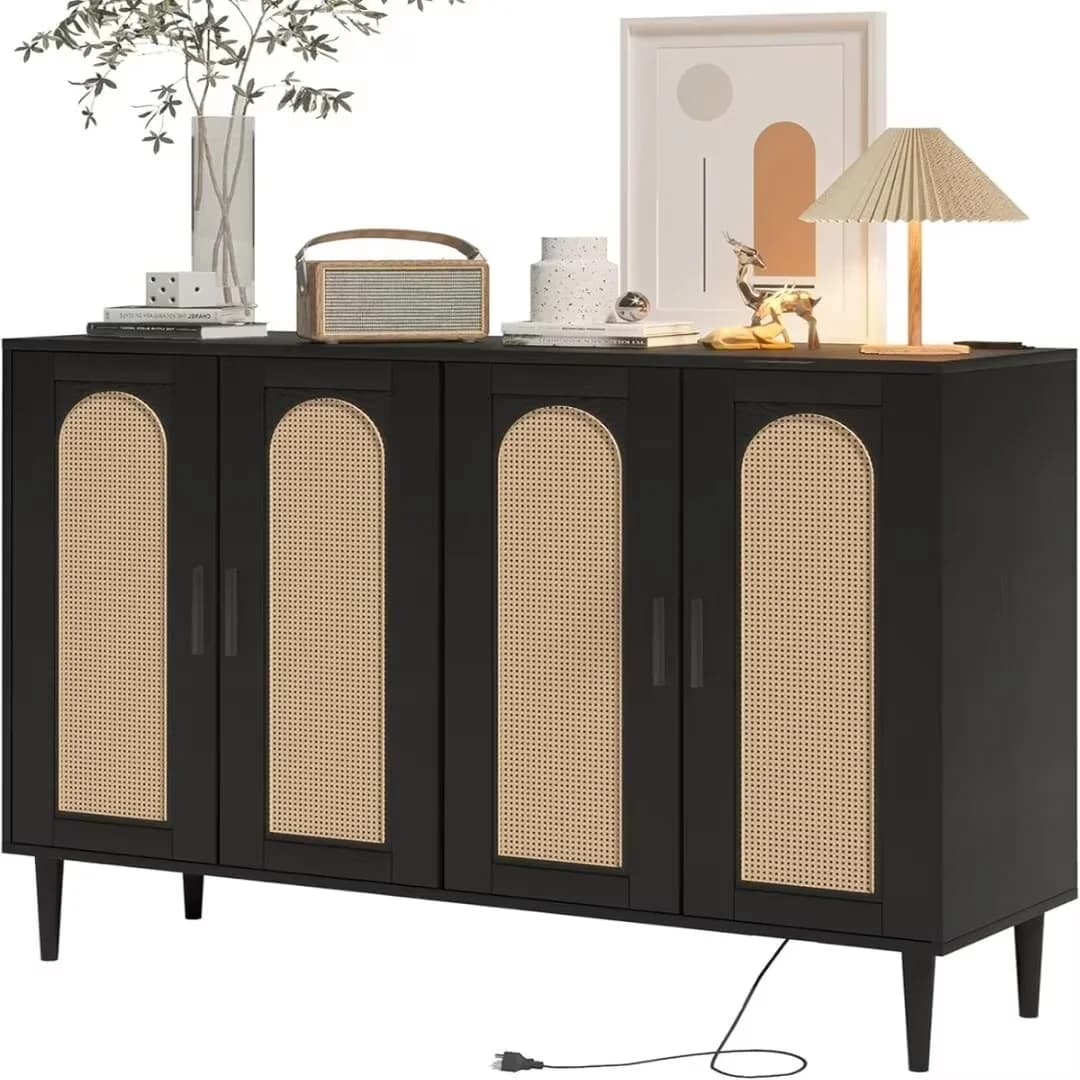 Durable Kitchen Renovation with Power Outlet, Adjustable Shelves, Accent Storage Cabinet - Wood for Living Room Model B4461F