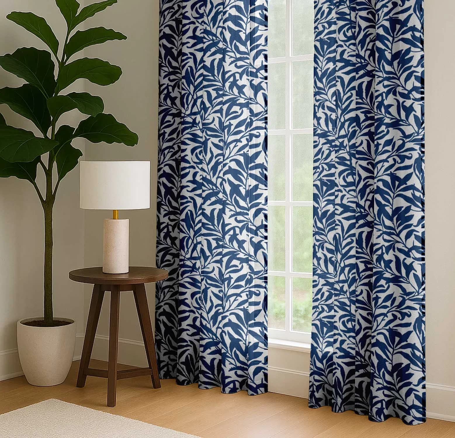 Durable Ceiling Lights Fixture with Cotton Curtains - White & Dusty Blue Cotton Model ED4682
