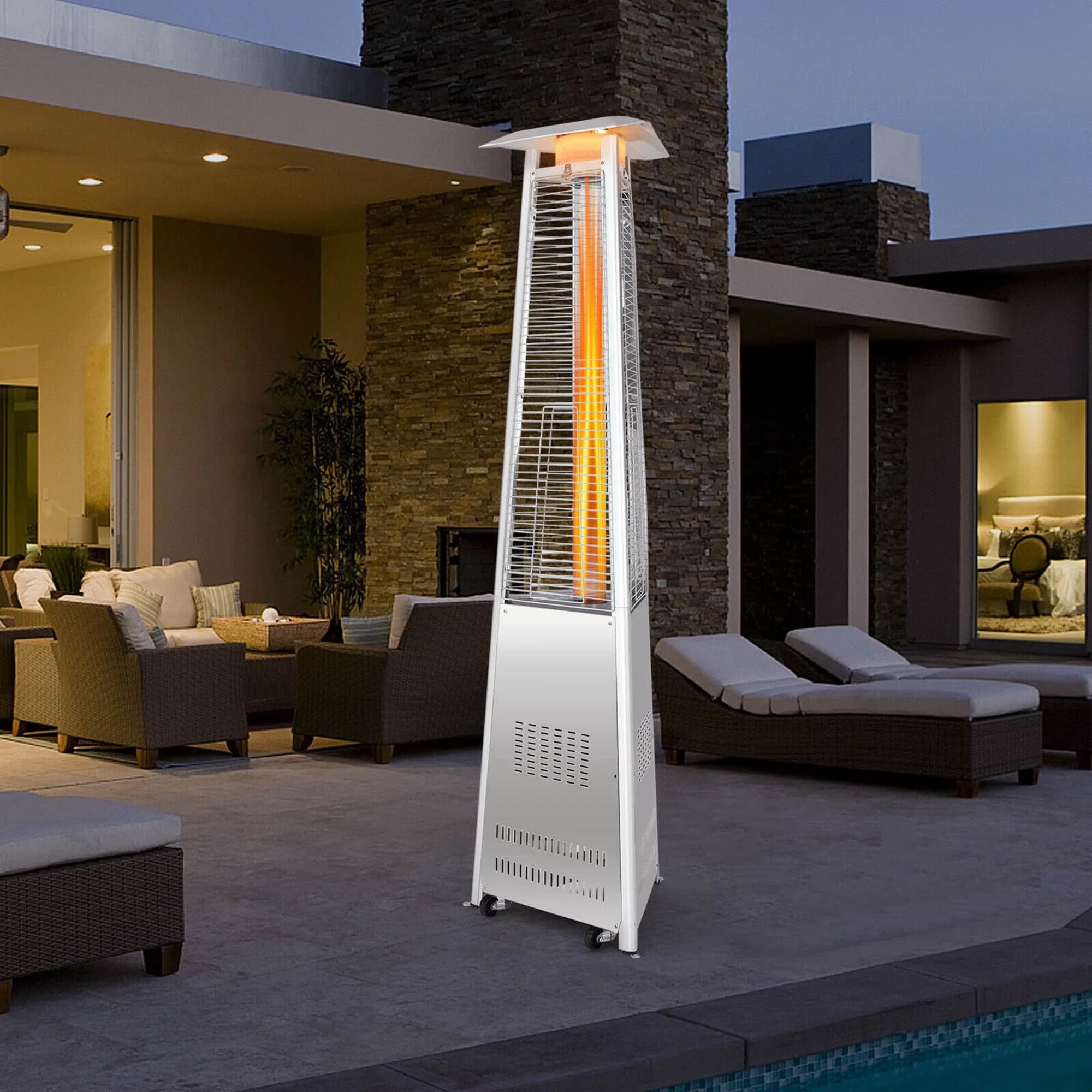 Compact Outdoor Heating with 42000 BTU, Wheeled - Silver Stainless - Compact and Portable Model 573D1D