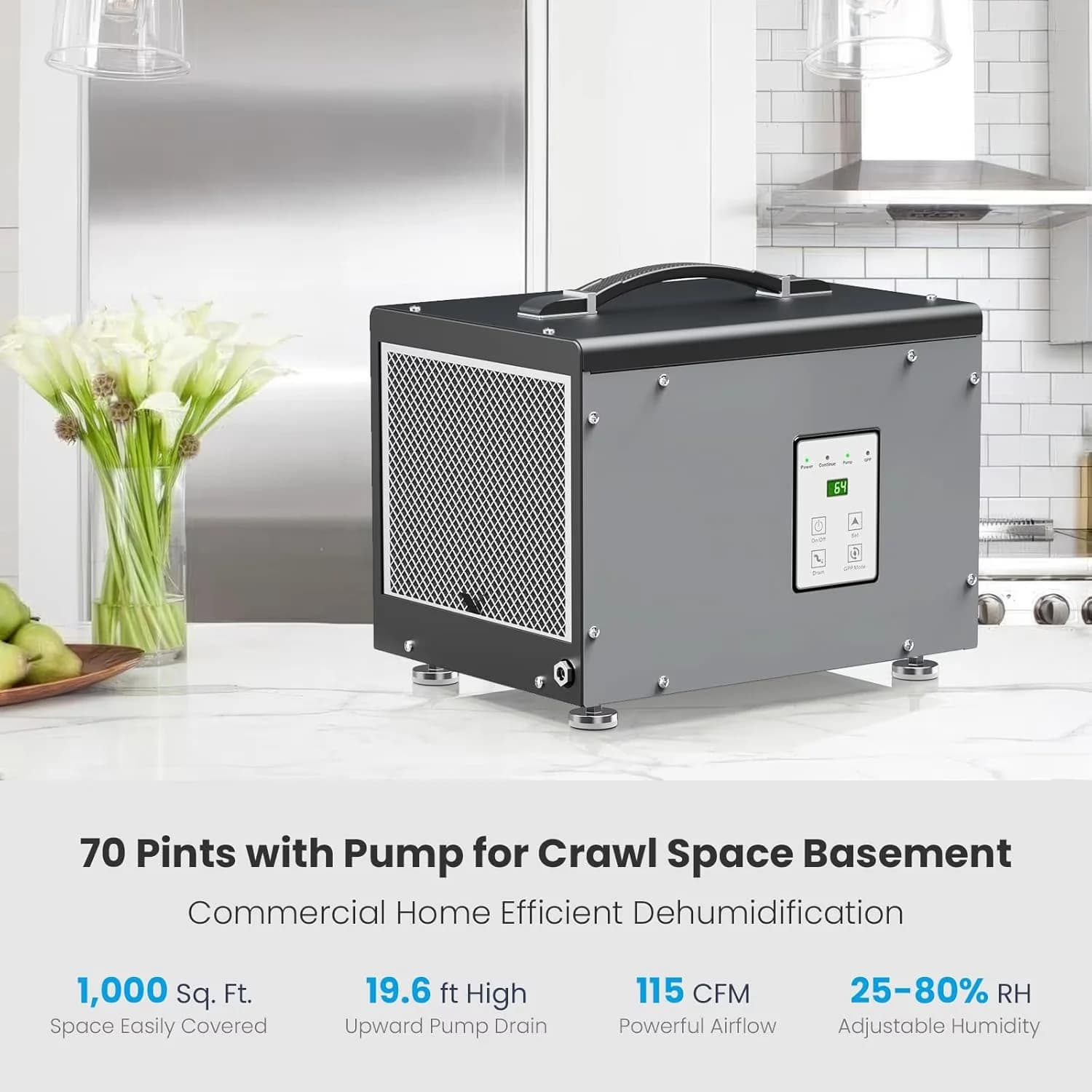 Premium Dehumidifier with Automatic Shut-Off, Bucket Full Indicator - Gray for Commercial, Auto Model F280A9