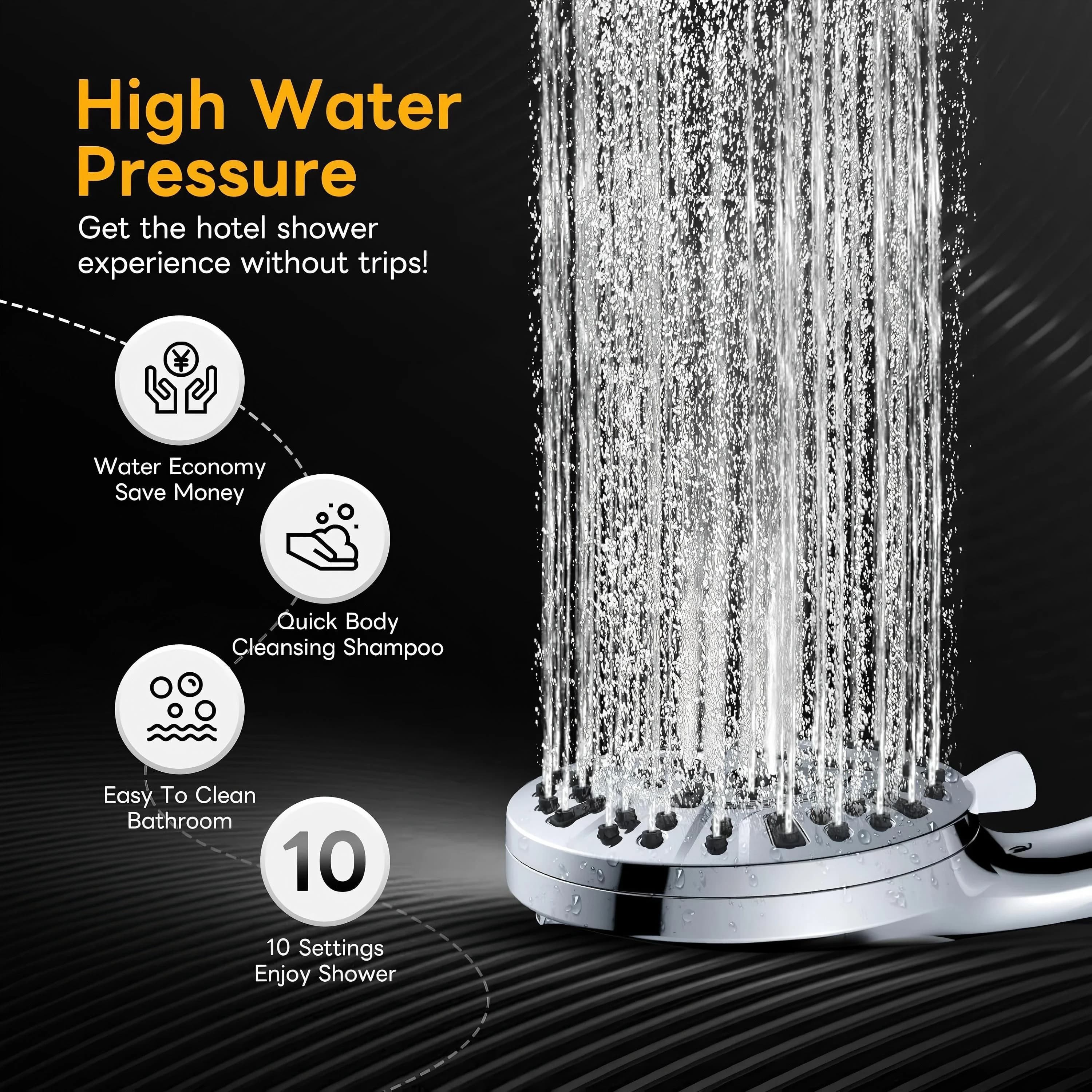 Compact Shower Head with Easy To Install, Handheld - Stainless Steel - Industrial Grade Model DF4566