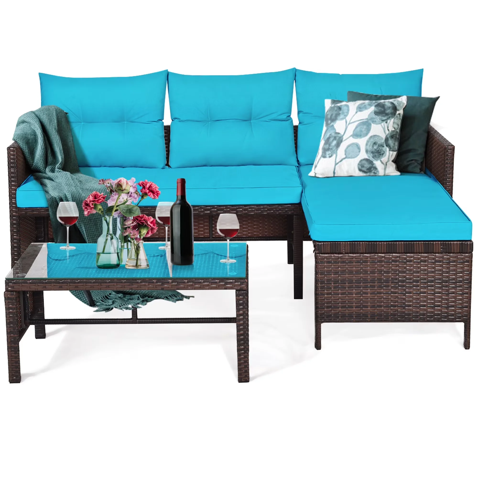 Outdoor Sofas Sectional Essential - Brown Wicker, Steel, Polyester, Fabric, Rattan Model FA8D18