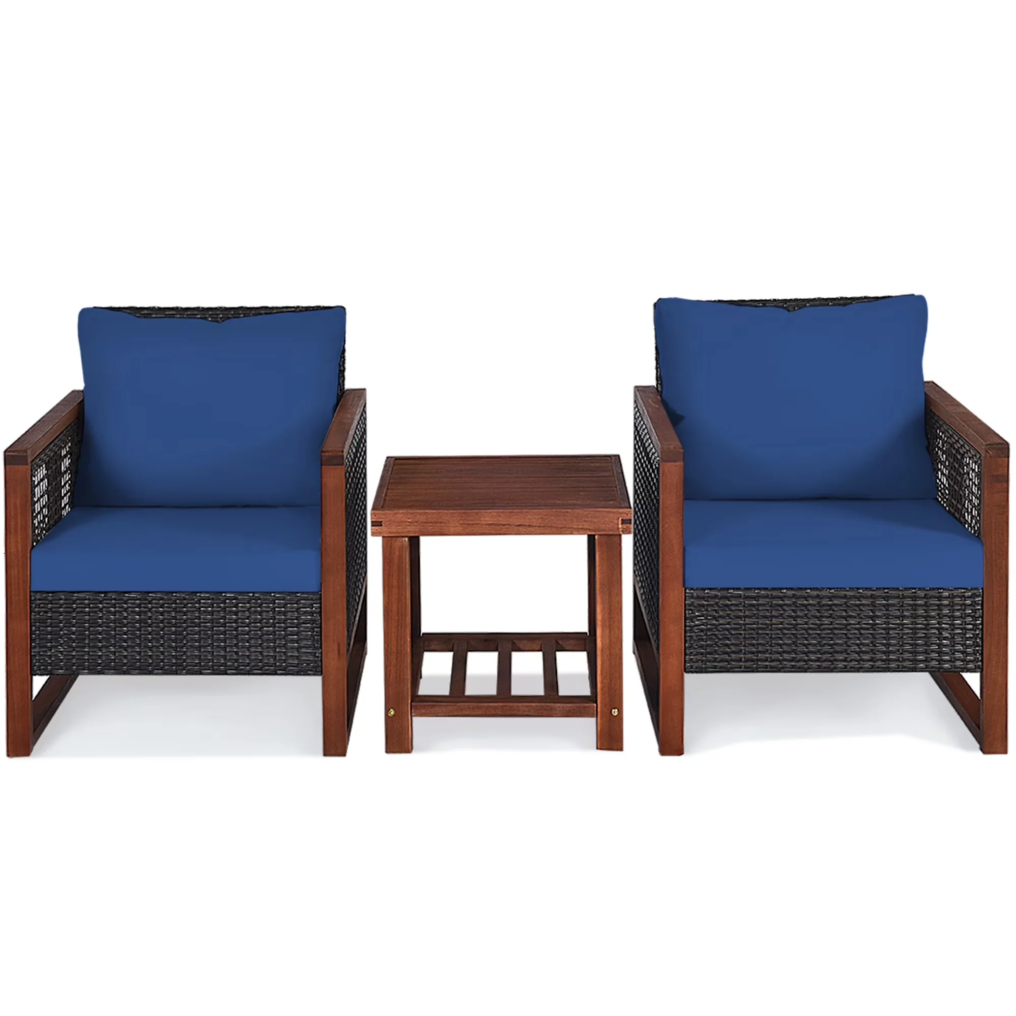 Premium Patio Conversation Set with Weatherproof - Blue Rattan 3PCS - Sleek Profile Model 78727F