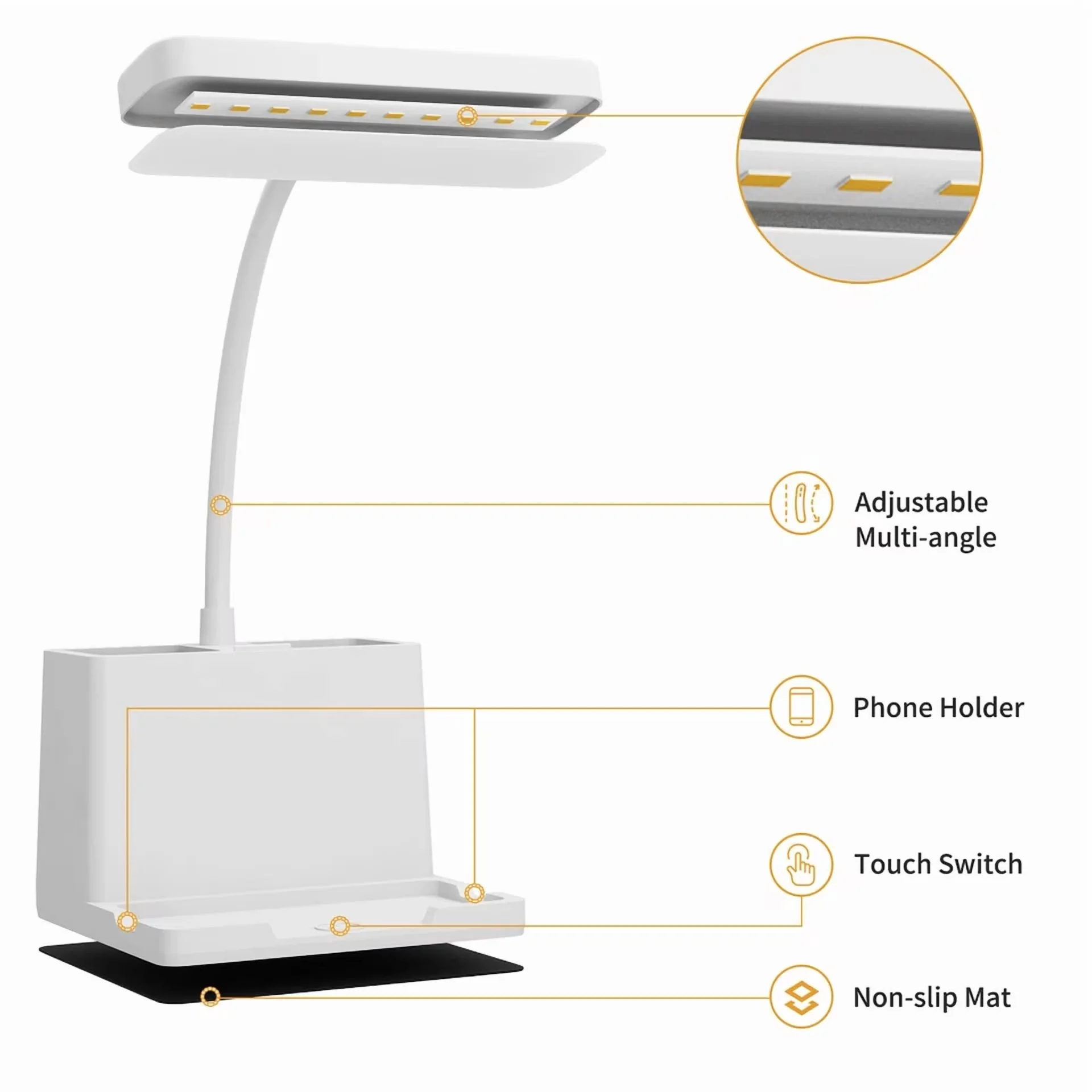 Essential Desk Lamp with LED, Touch Sensor, Easy to use and practical for everyone. - White Model 1C8CC2