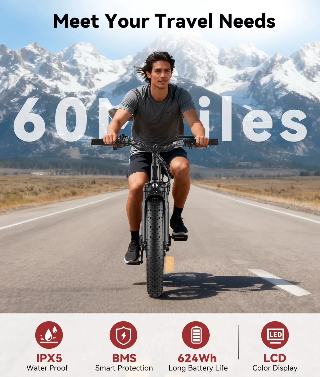 Professional Electric Bike with Battery, 1600W - Black - Easy to Use Model 9E9A42