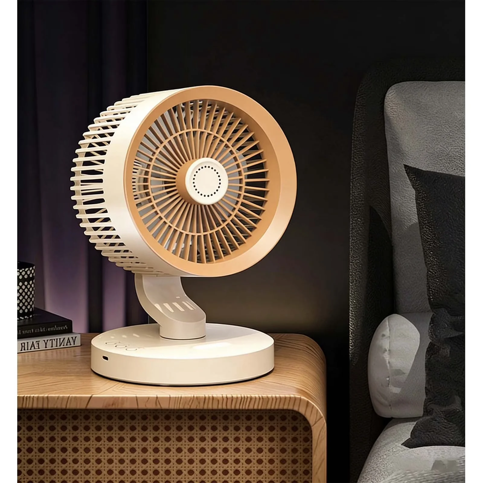 Modern Fans In Cooling with Quiet Brushless Motor, 1 Pcs Remote Control Desk Fan - Beige for Home Office, Bedroom Model 8C6DD0