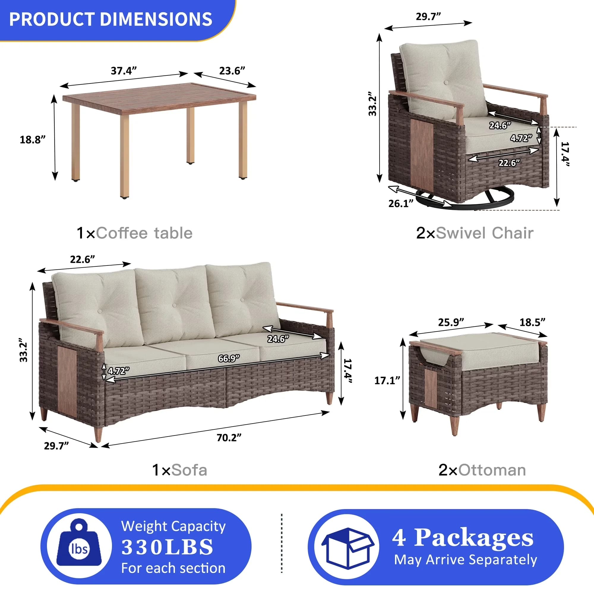 Efficient Patio Conversation Set with Weatherproof, 2 Swivel Rocker Chairs - Beige Cast Iron Model 1F5793