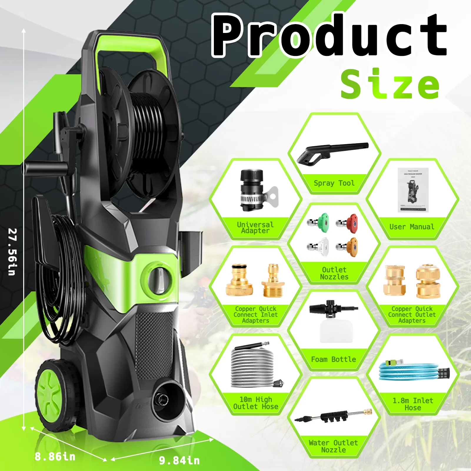 Pressure Washer Sleek with Quick Connect Tips, 5 Quick Connect Nozzles, Cars - Model CD1582