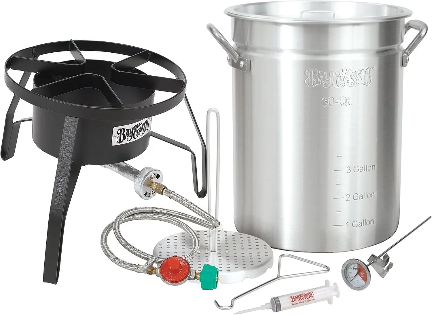 Compact Outdoor Fryer with 3066A 30-Quart Turkey Kit - Silver, Black, Multicolor Stainless Steel, Iron, Aluminum Model 5031E7