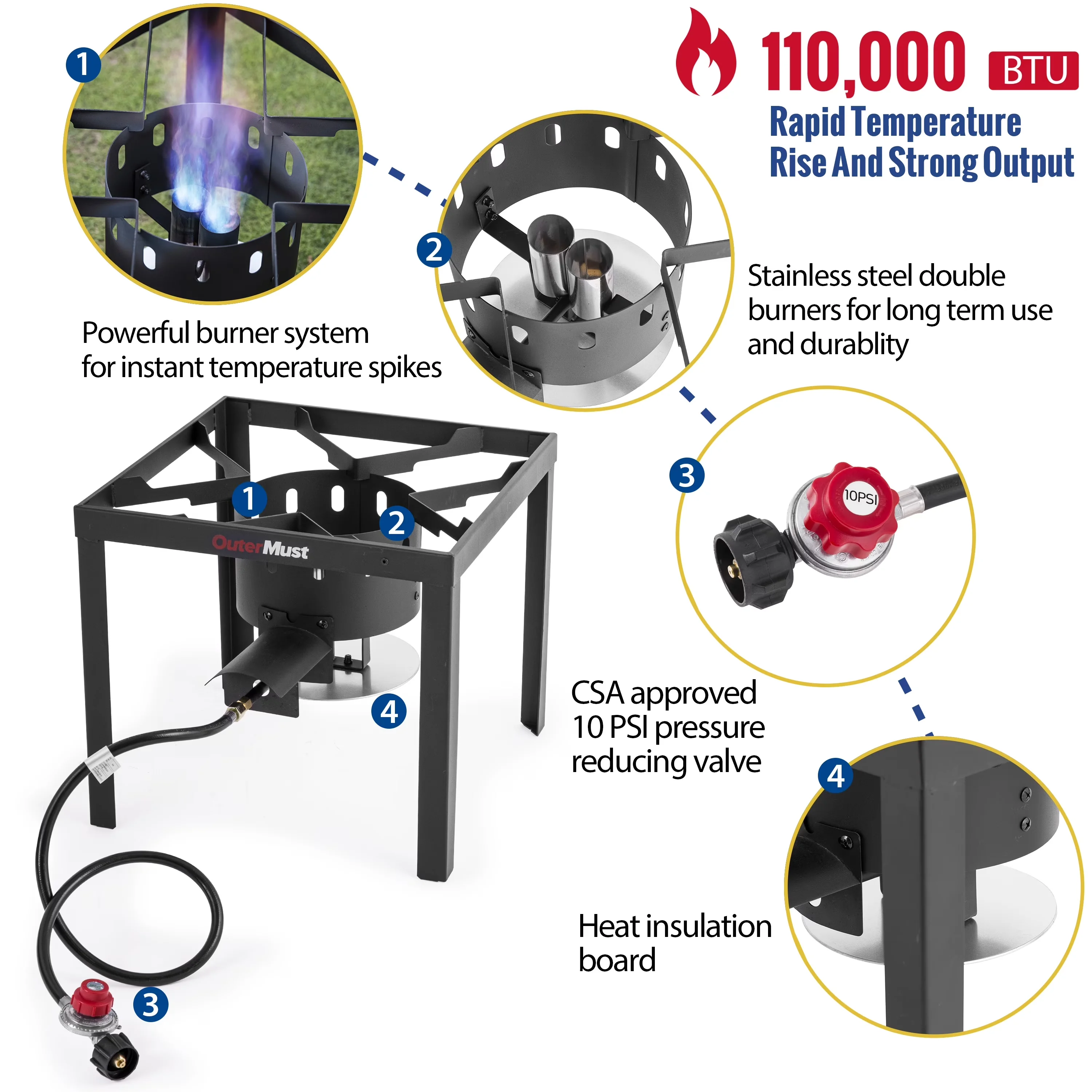 Durable Outdoor Fryer with 110000 BTU, Adjustable Regulator, 110000 BTU Aluminum Crawfish Boiler - Silver Aluminum, Steel, Stainless... Model 5E8346
