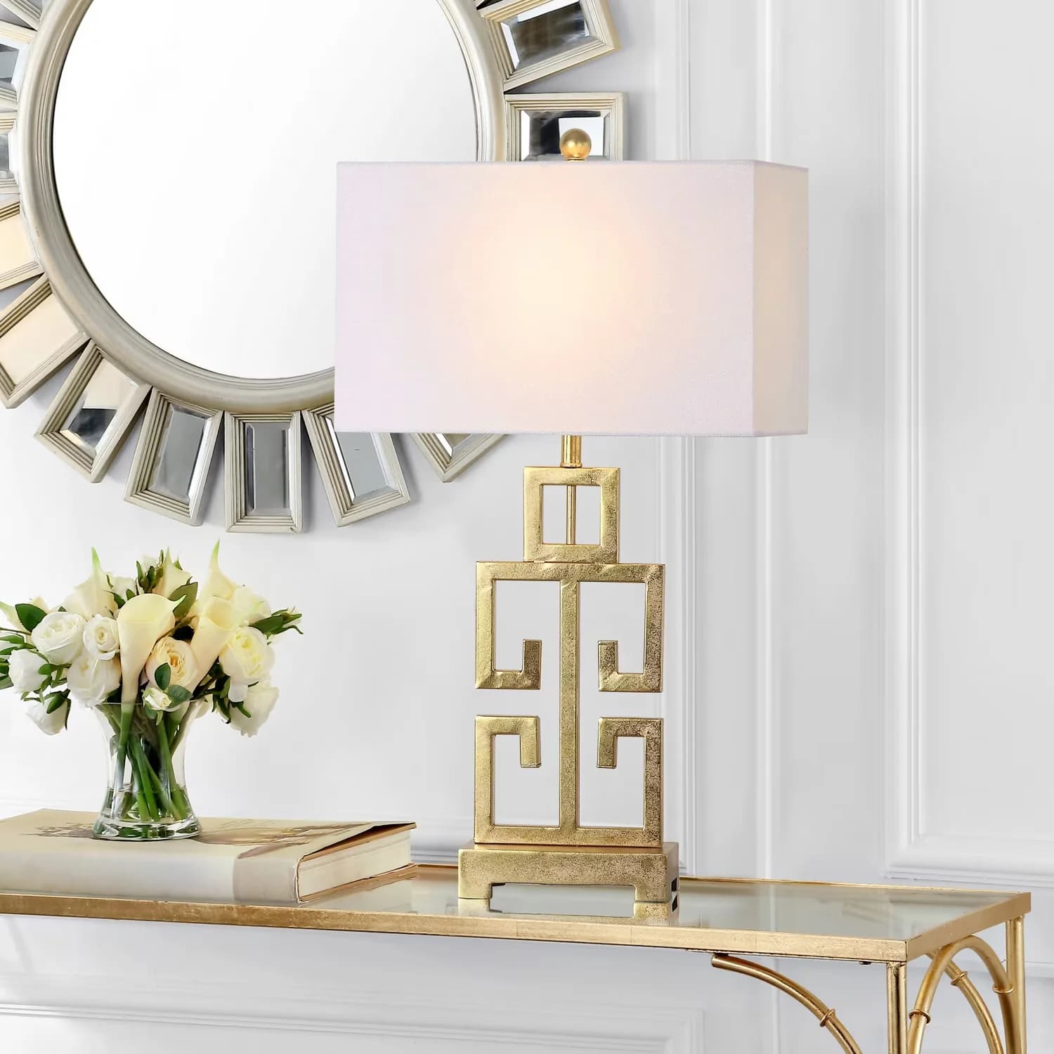 Table Lamp Efficient with Standard Lamps, Glam, Off-White Shades - Multicolor Iron Model 9CAA7B