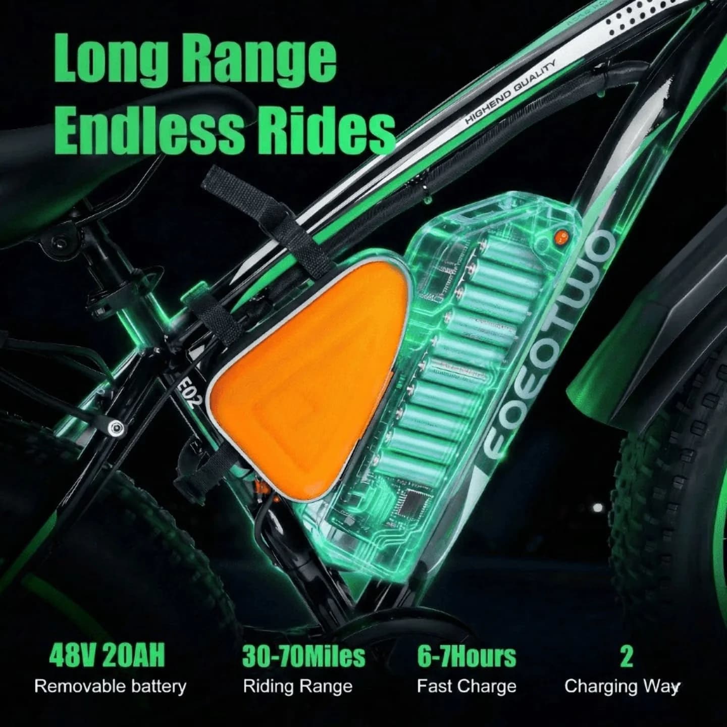 Electric Bike Durable with Battery, 1500W, 26" Fat Tire - Green - Universal Fit Model 9897C4
