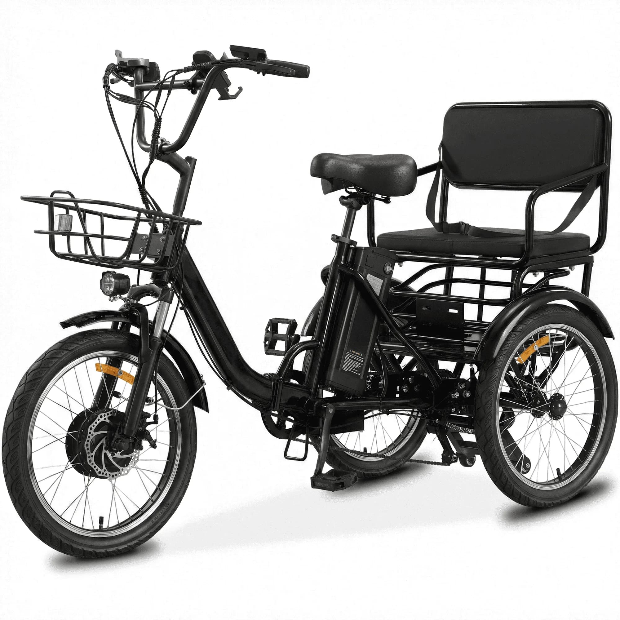 Electric Bike Efficient with 48V, Adjustable Handlebar Height, Two-Seat Tricycle - Black Model EA7312