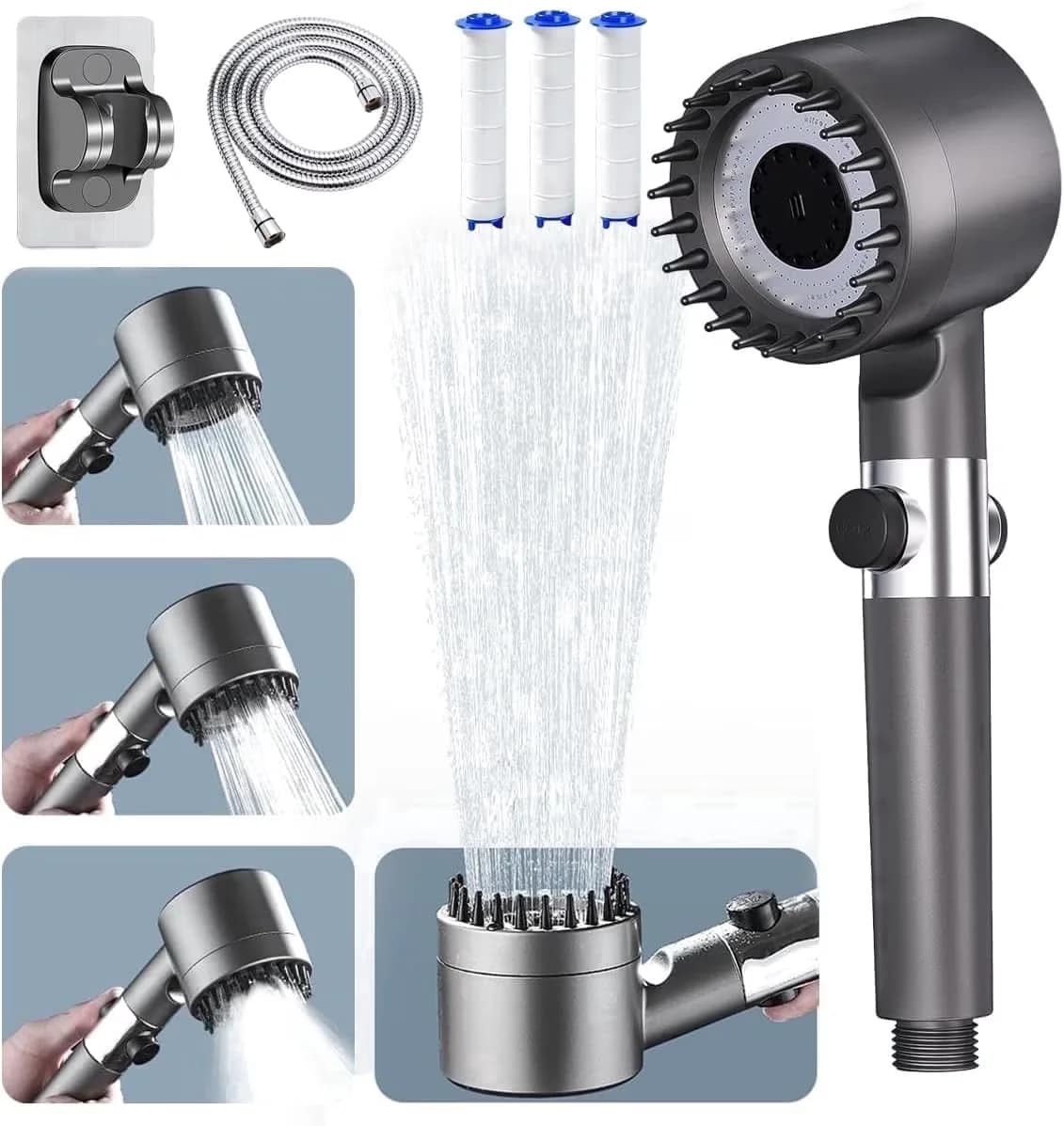 Versatile Shower Head with Detachable, Adjustable, Ion Drops - Gray - Standard Series Model DD94F2