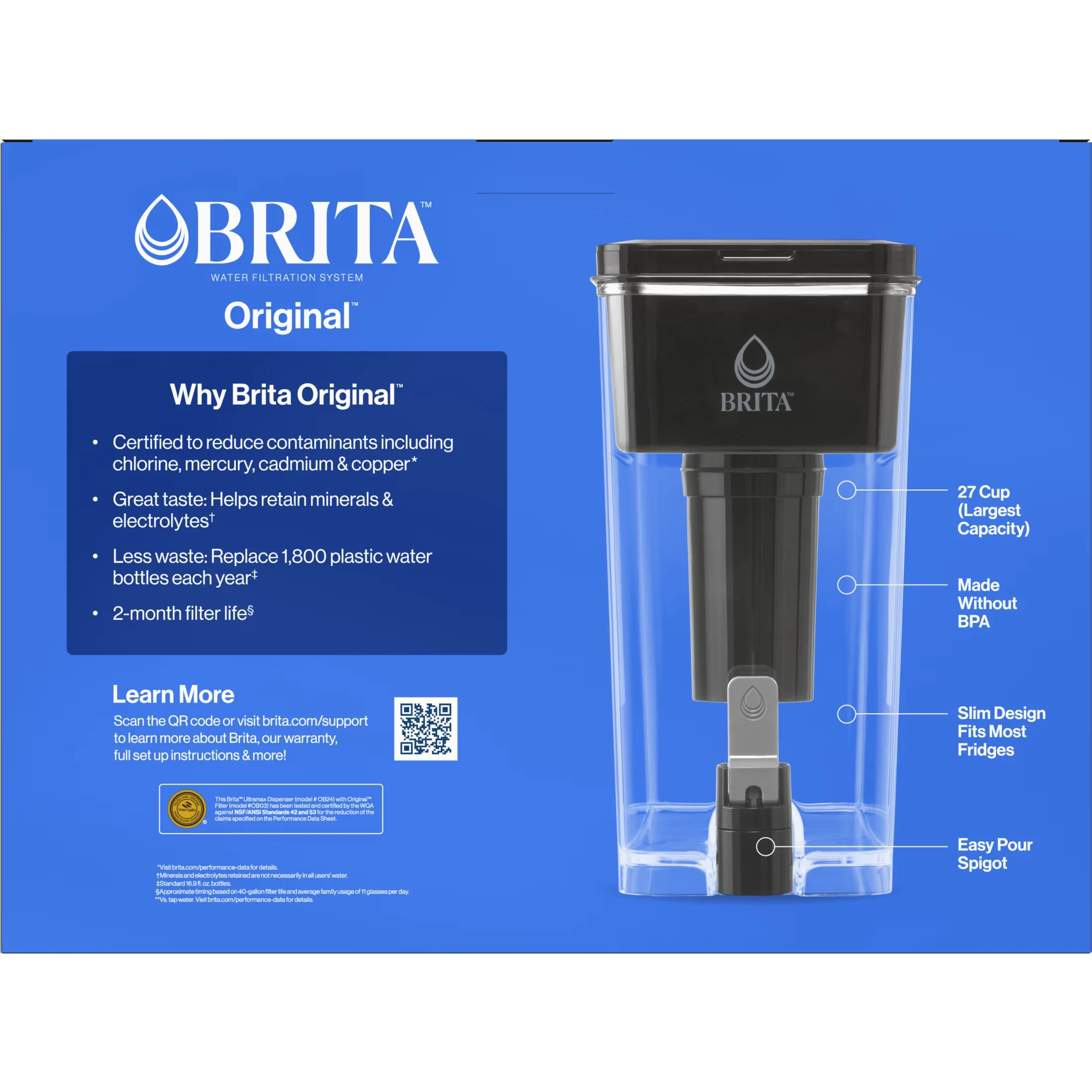 Water Filtration Stylish with Automatic Shut Off, Black, 27 Cup Plastic Dispenser - Plastic Black Model FC1B0B