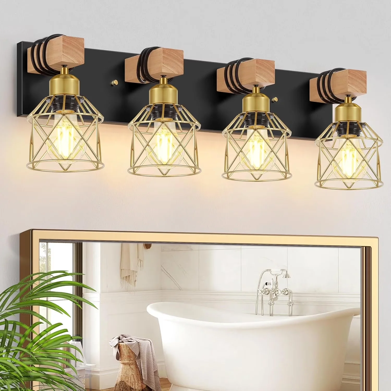 Stylish Bathroom Renovation with Incandescent, Dimmable - Metal, Wood Black, Gold for Living Room, Bedroom Model CCF840