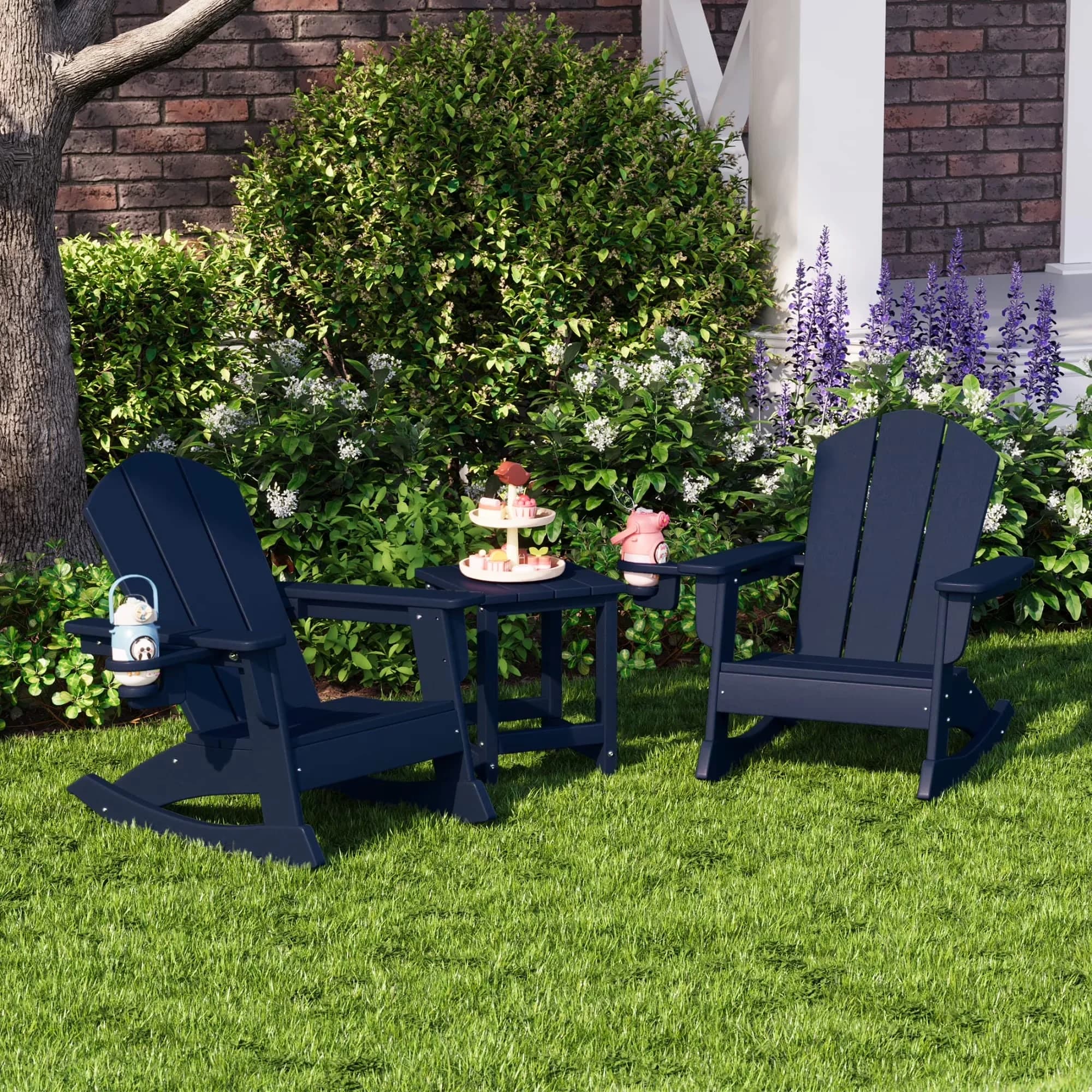 Durable Patio Dining Set with Fade Resistant, Weather-Resistant, Navy Blue - Hdpe Navy Blue Model 00B90B