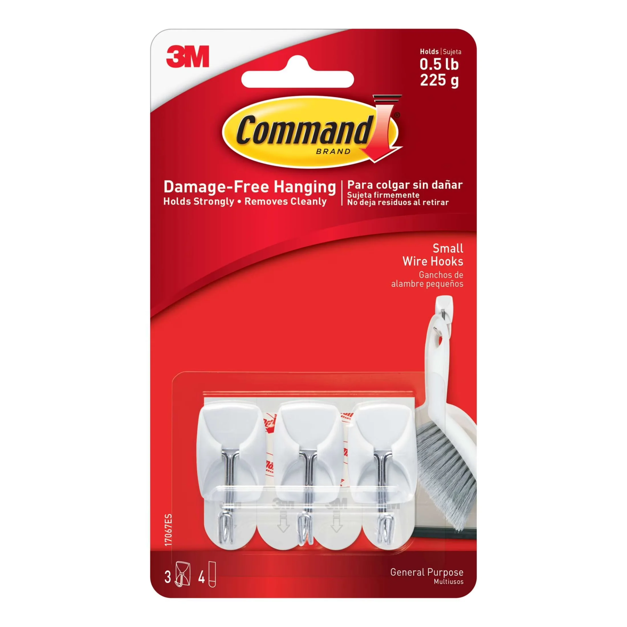 Damage-Free Hanging Classic with Easy Clean, White, 3 Hooks and 4 Strips - Metal White Model 32062A
